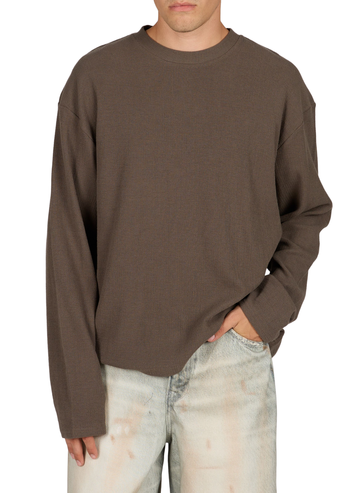 Loose-fit textured knit T-shirt WON HUNDRED Brown