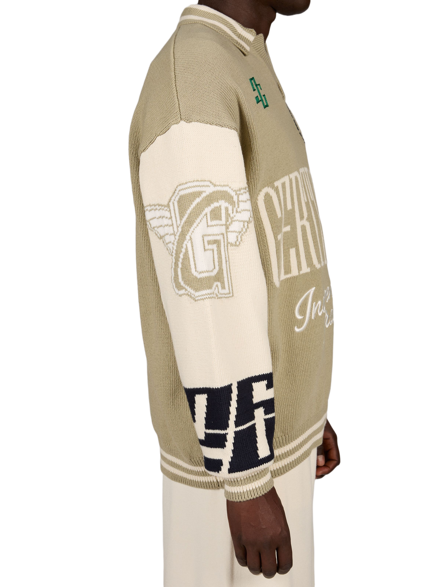 Oversized Brooklyn V-neck cotton sweater GERTRUDE Green