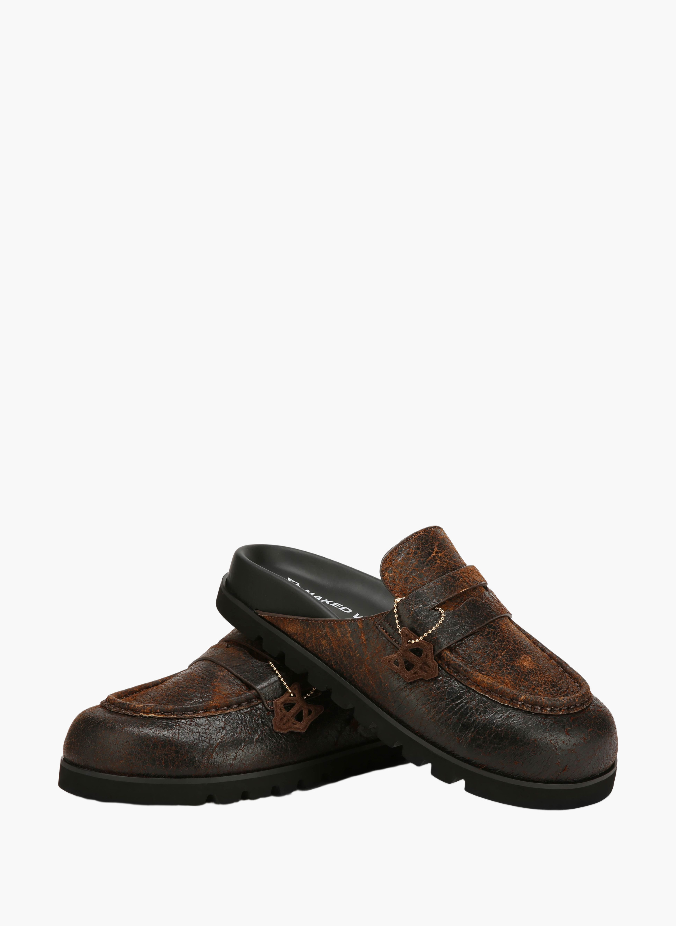 Mules cord en cuir vieilli NAKED WOLFE Marron