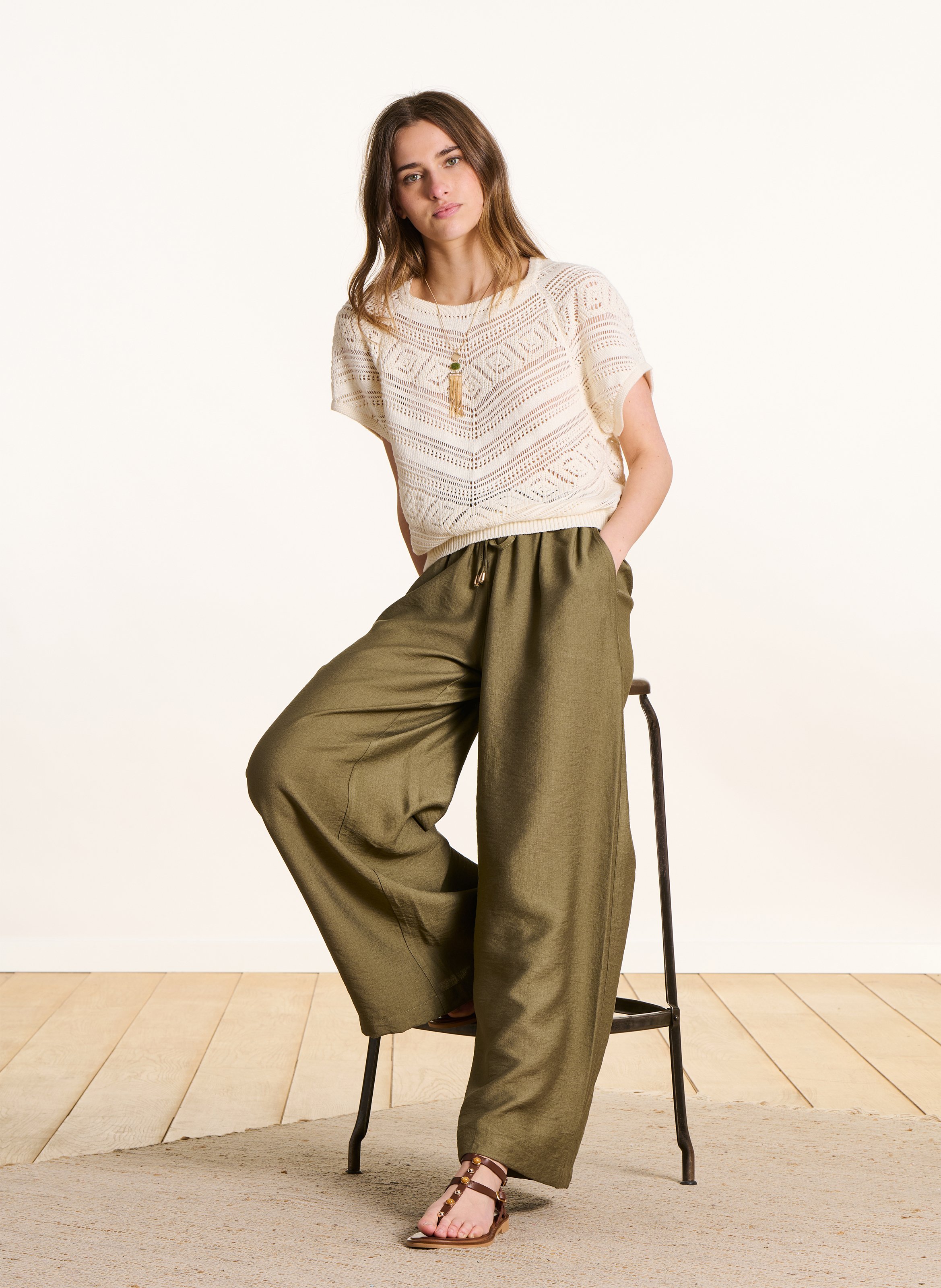Ronde hals top in katoenblend LA FEE MARABOUTEE Wit