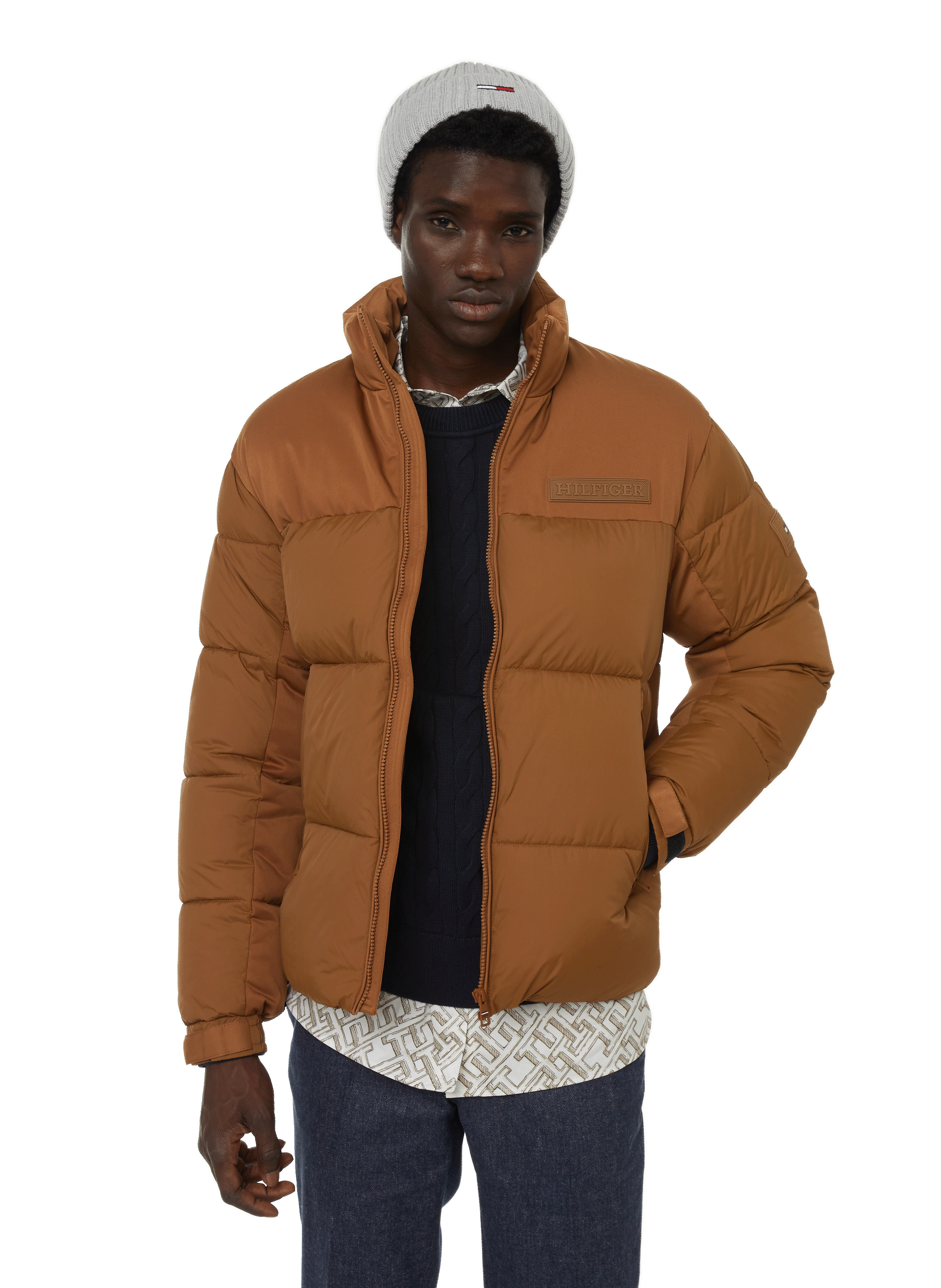tommy hilfiger men's quilted bomber hoody color block