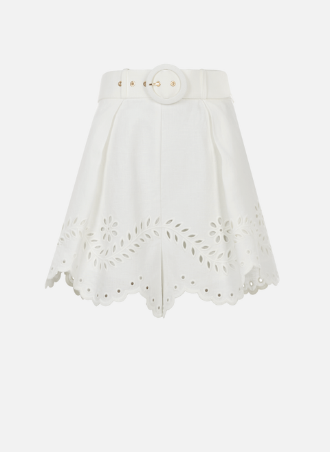 Skirt with embroidery in linen WhiteZIMMERMANN 