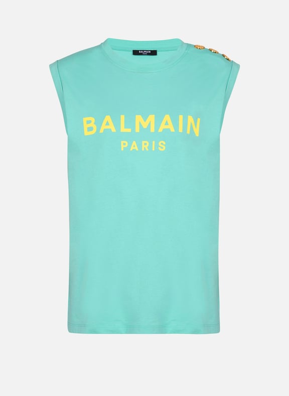 T-shirt en coton éco-responsable imprimé logo balmain Bleu by BALMAIN BALMAIN T-shirt en coton éco-responsable imprimé logo balmain Bleu