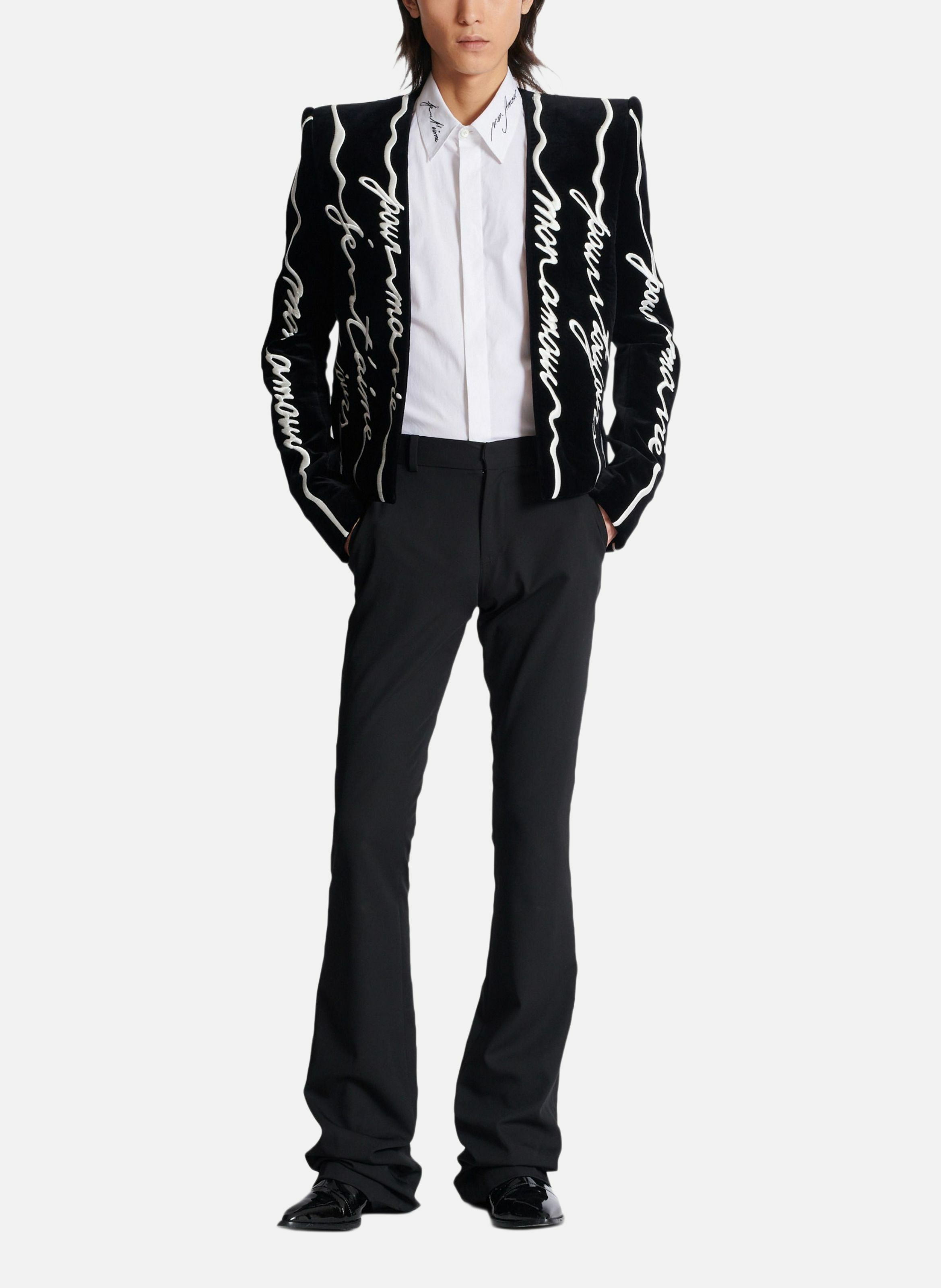 Chemise en popeline à col brodé BALMAIN Blanc