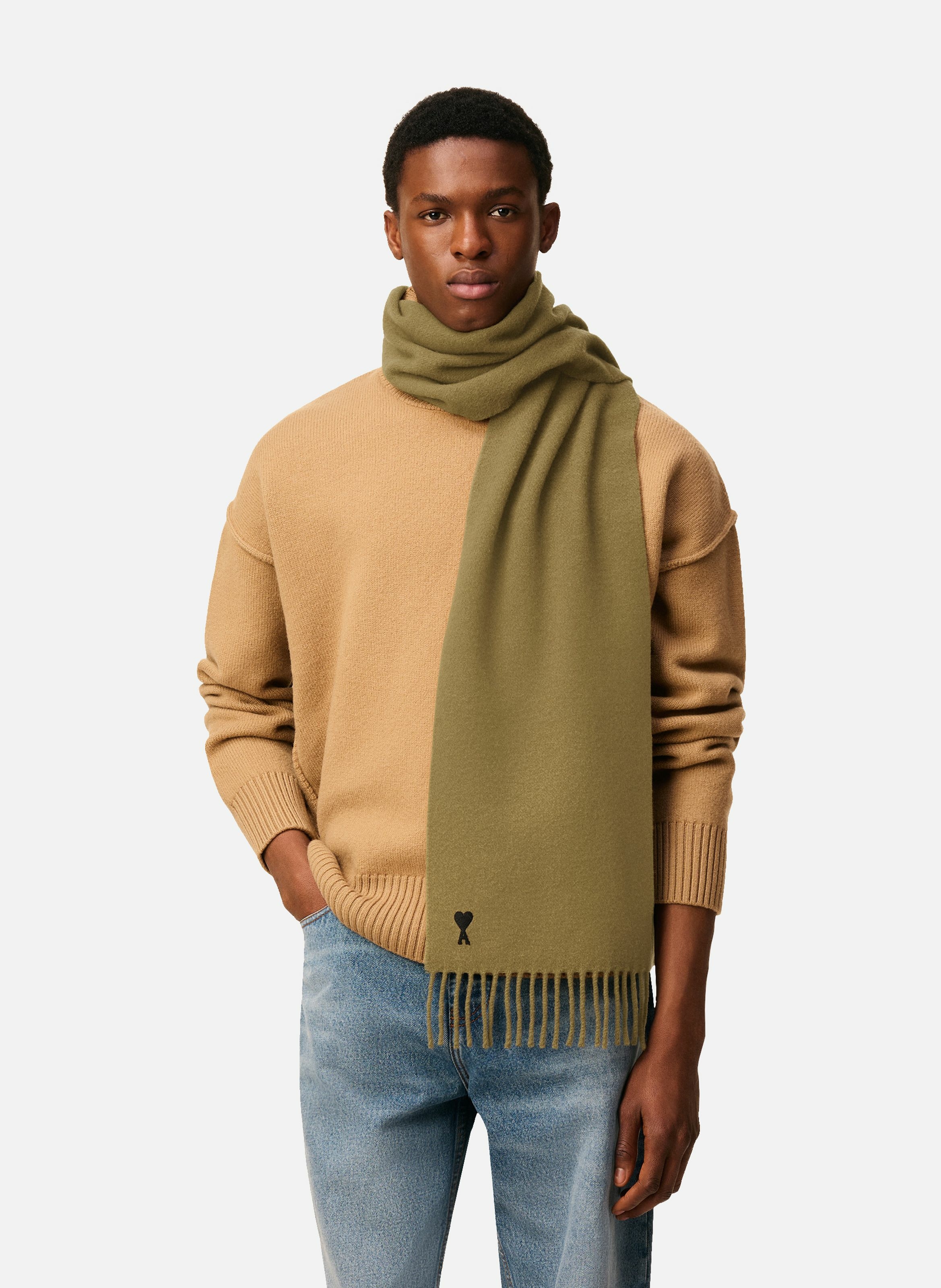 Echarpe ami de coeur en laine unisexe AMI PARIS Vert