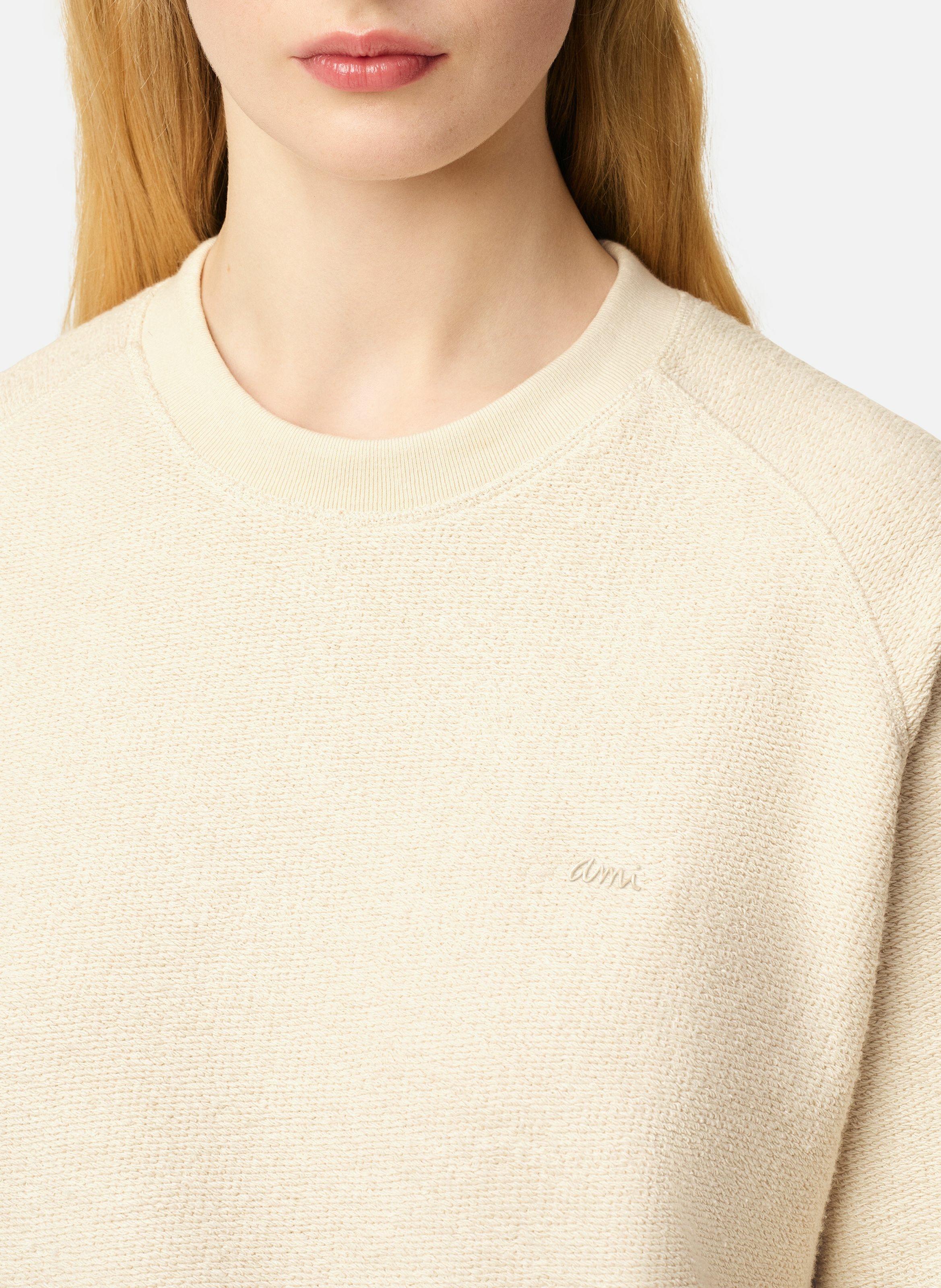 Sweatshirt col rond manches raglan en coton unisexe AMI PARIS Blanc