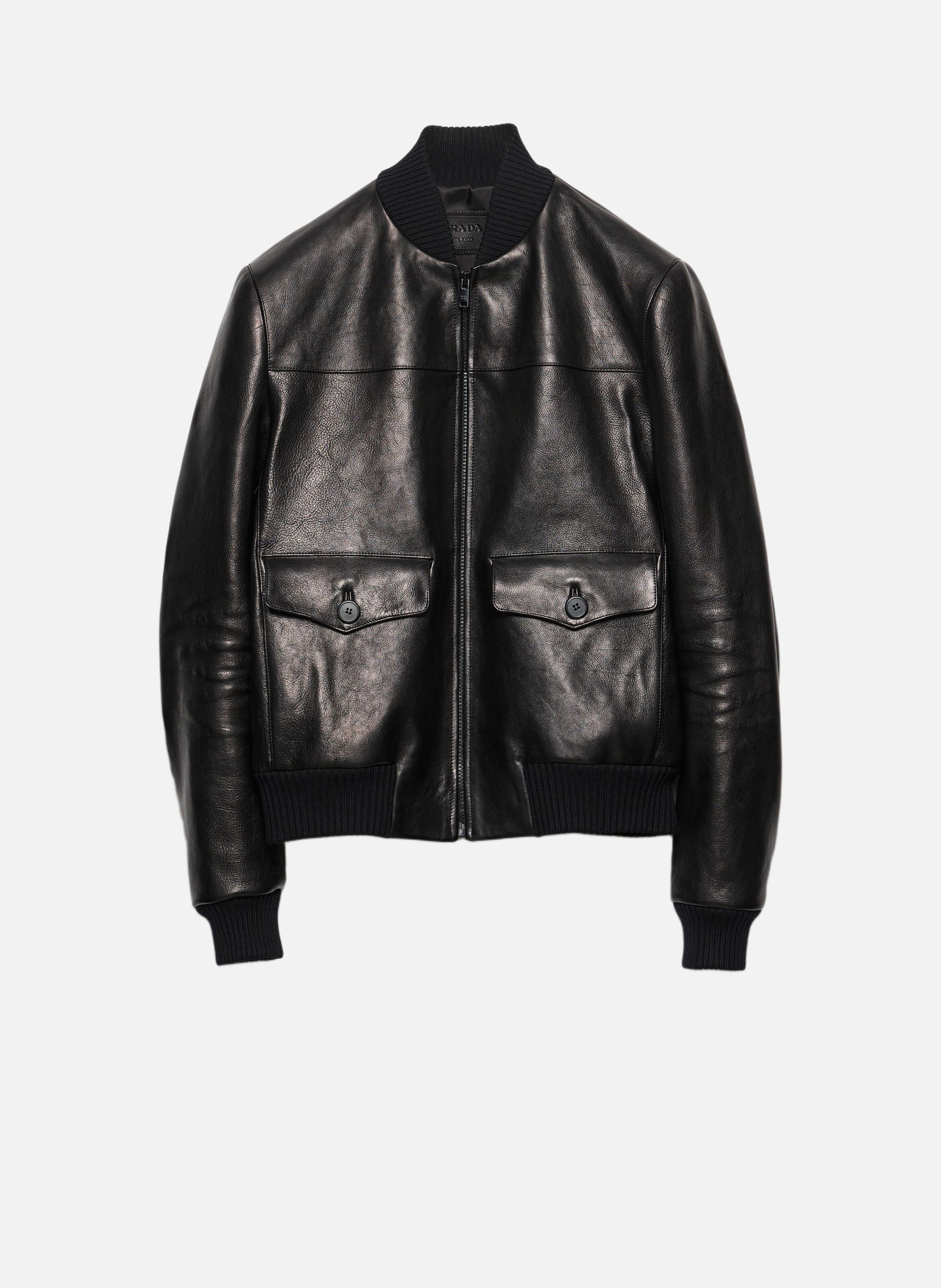 Blouson bomber en cuir PRADA Noir