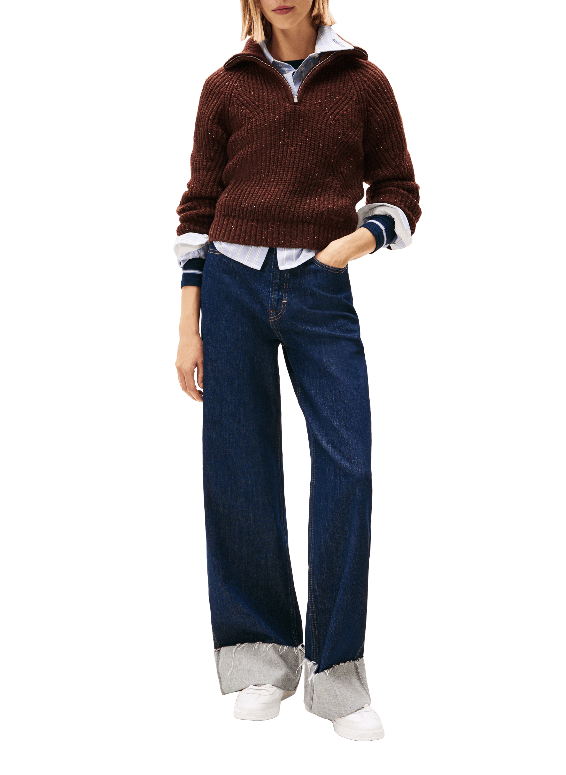 Zippered sweater with logo wool TOMMY HILFIGER Brown