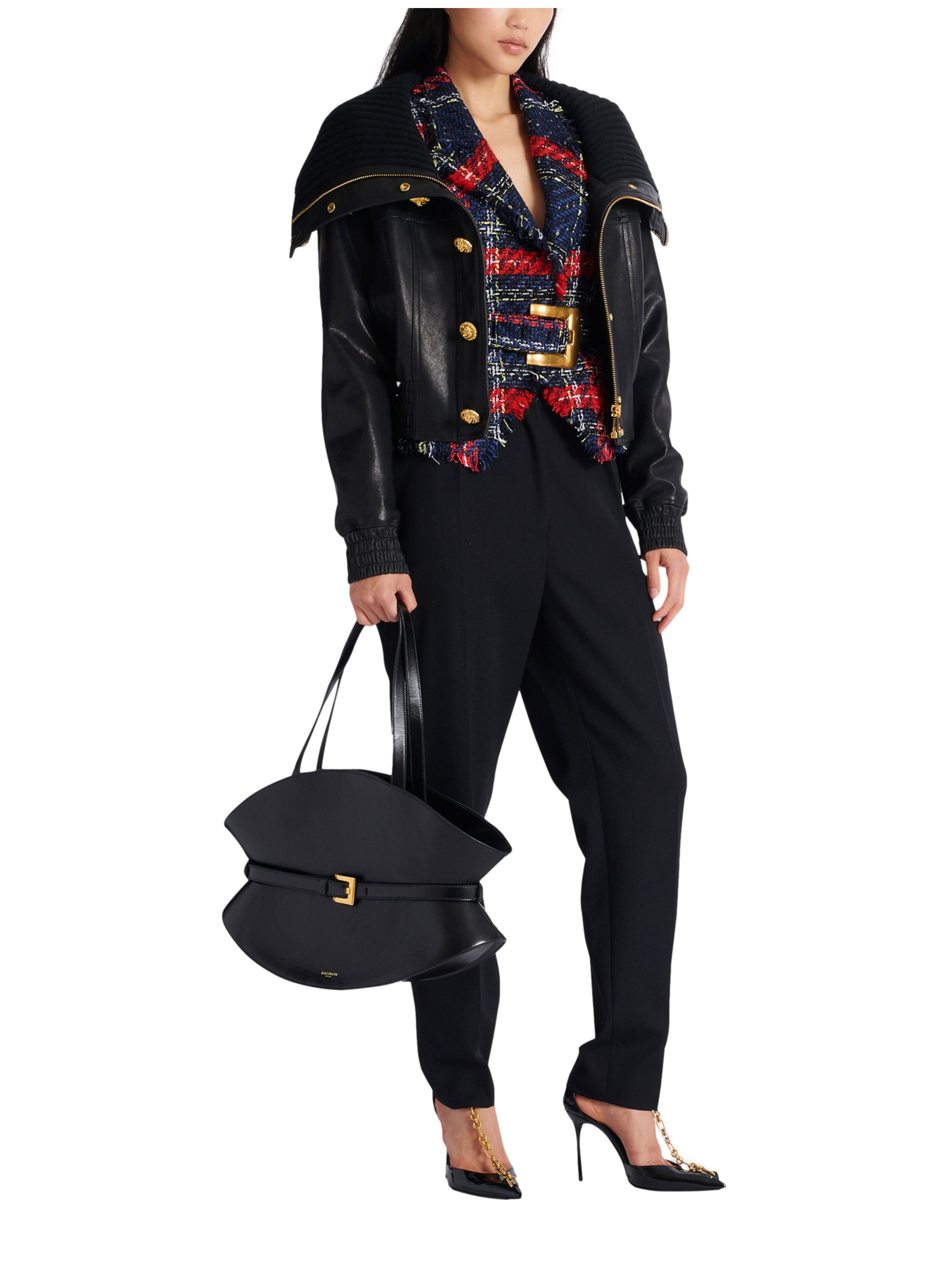 Sac shuffle medium en cuir de veau BALMAIN Noir