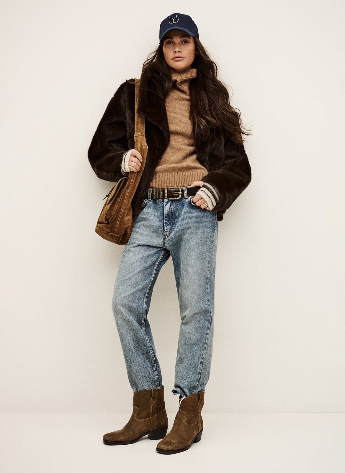 Manteau large col à revers effet fourrure pinie BA&SH Marron