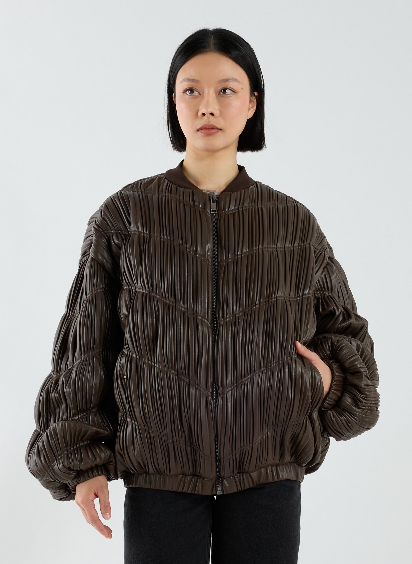 Doudoune matelassée plissée ROTATE Marron