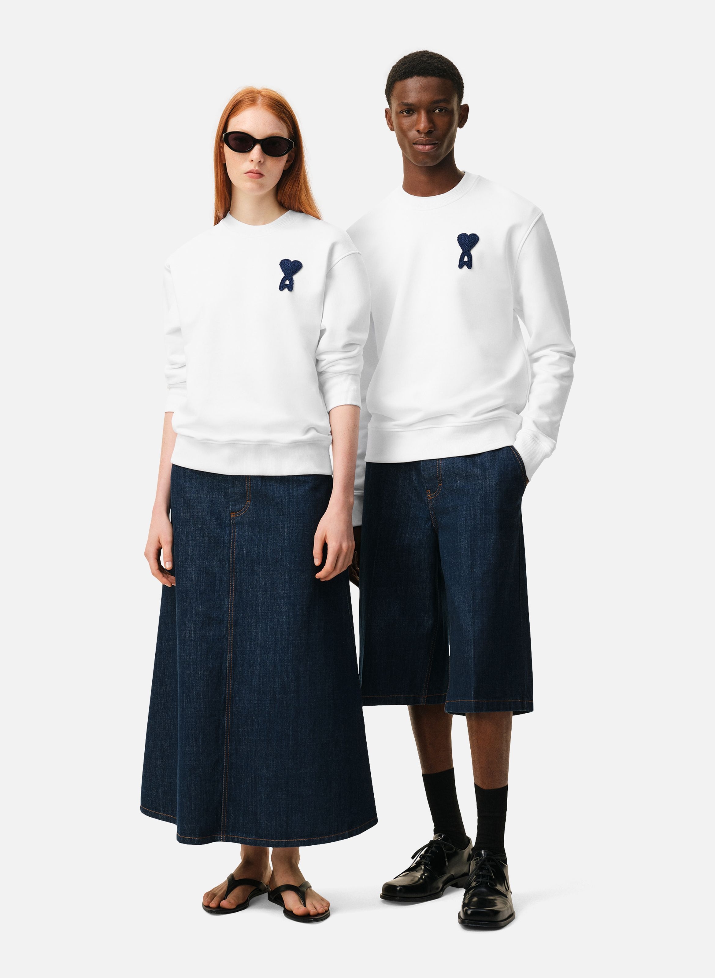 Sweatshirt ami de coeur crochet unisexe en coton AMI PARIS Blanc