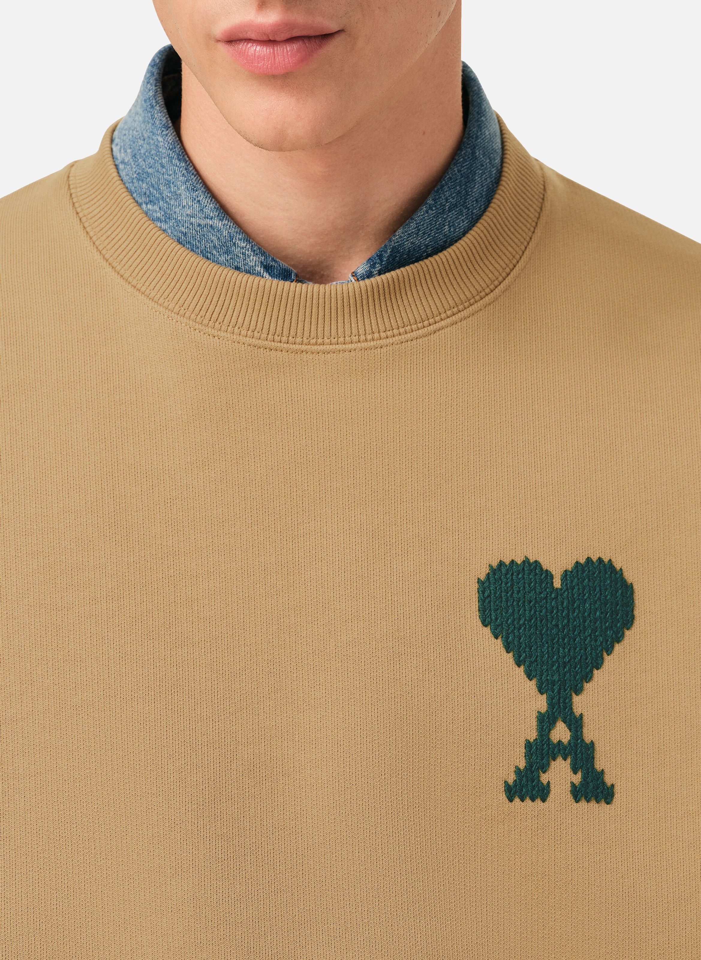 Sweatshirt broderie ami de coeur unisexe en coton AMI PARIS Beige