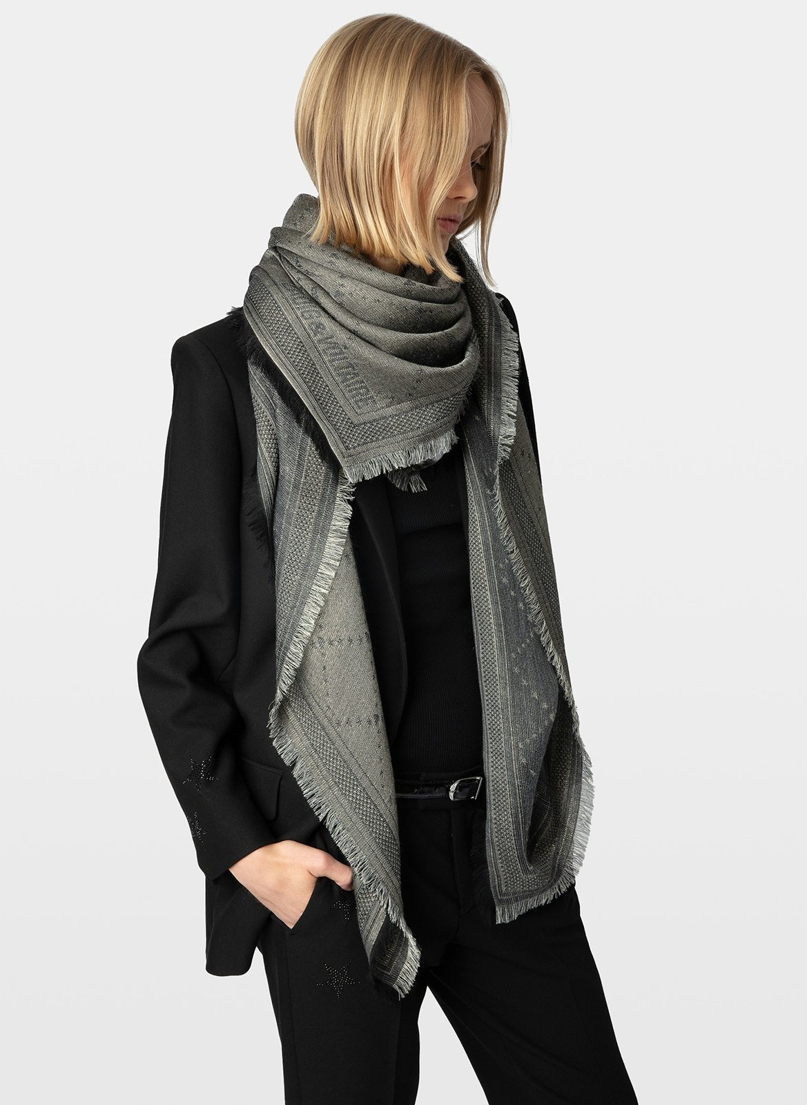 Foulard à motifs glenn ZADIG&VOLTAIRE Gris