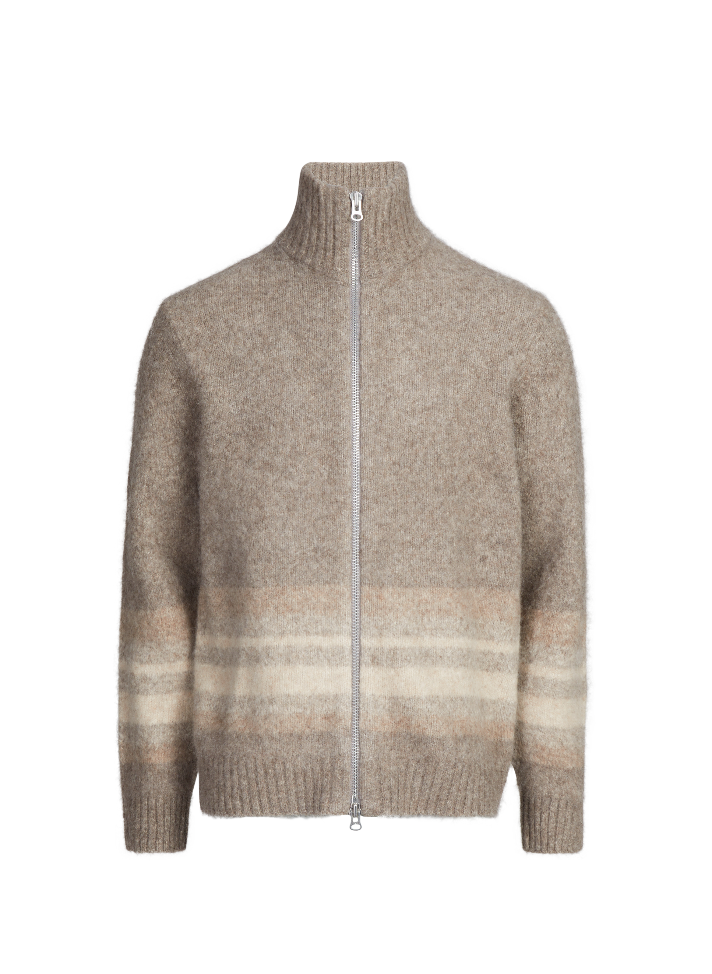 Pull zippé et côtelé à col montant en laine mélangée ANNARR Marron