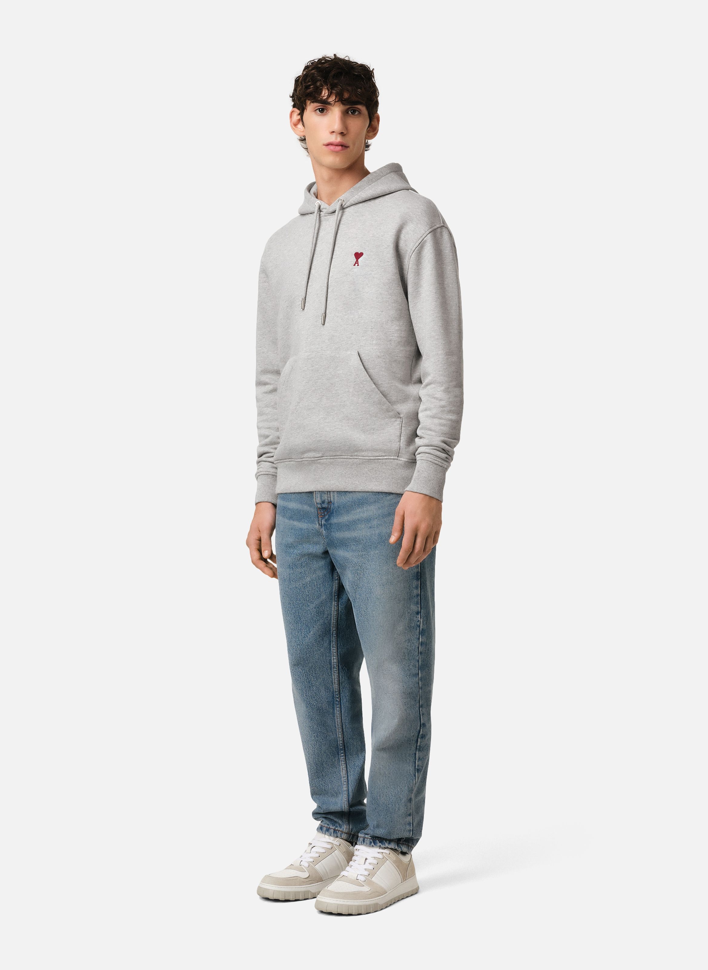 Hoodie Ami de Coeur Rouge unisexe Gris