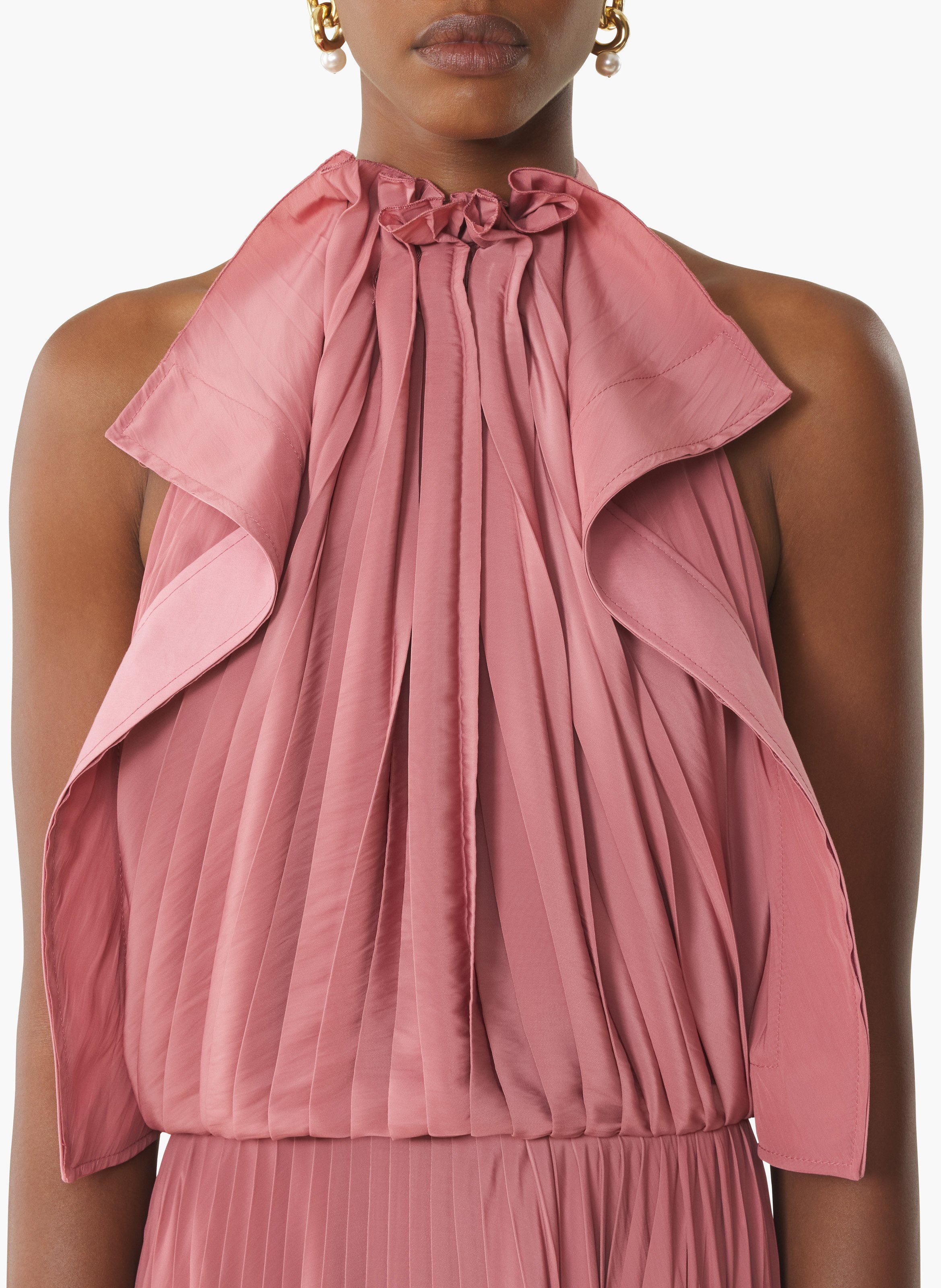 Robe plissée en charmeuse et coton LANVIN Rose