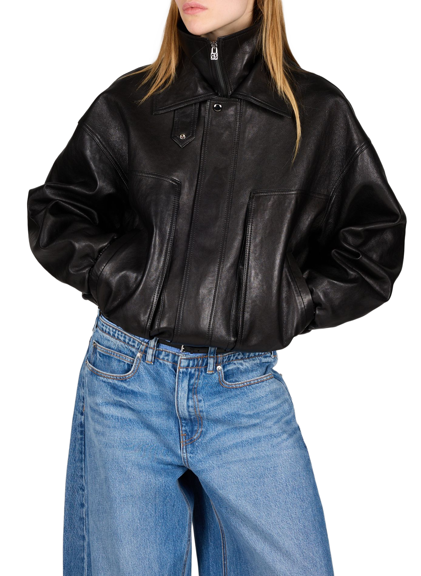 Veste à double col en cuir de mouton MAGDA BUTRYM Noir