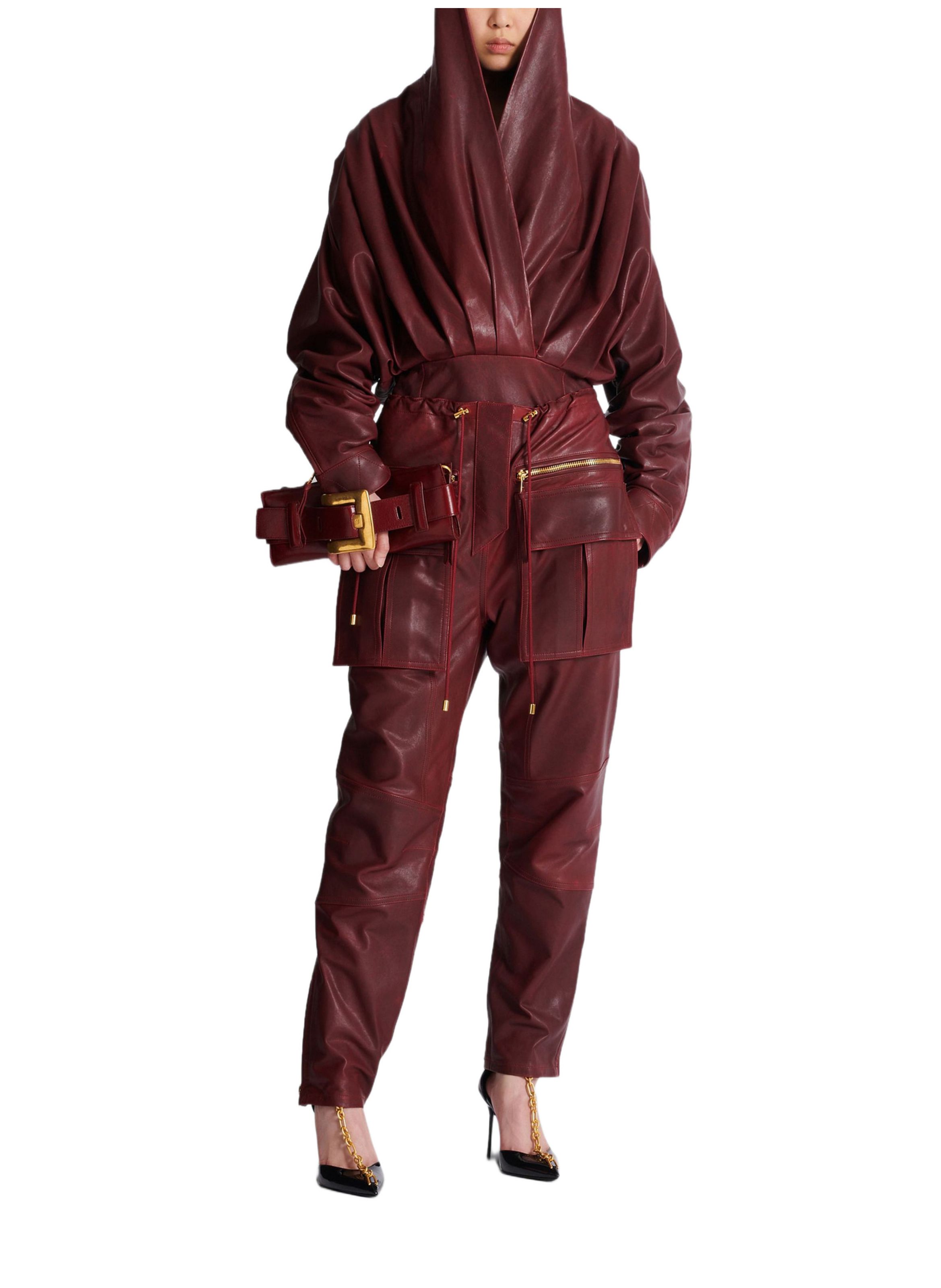 Pochette anthem en cuir de veau BALMAIN Marron