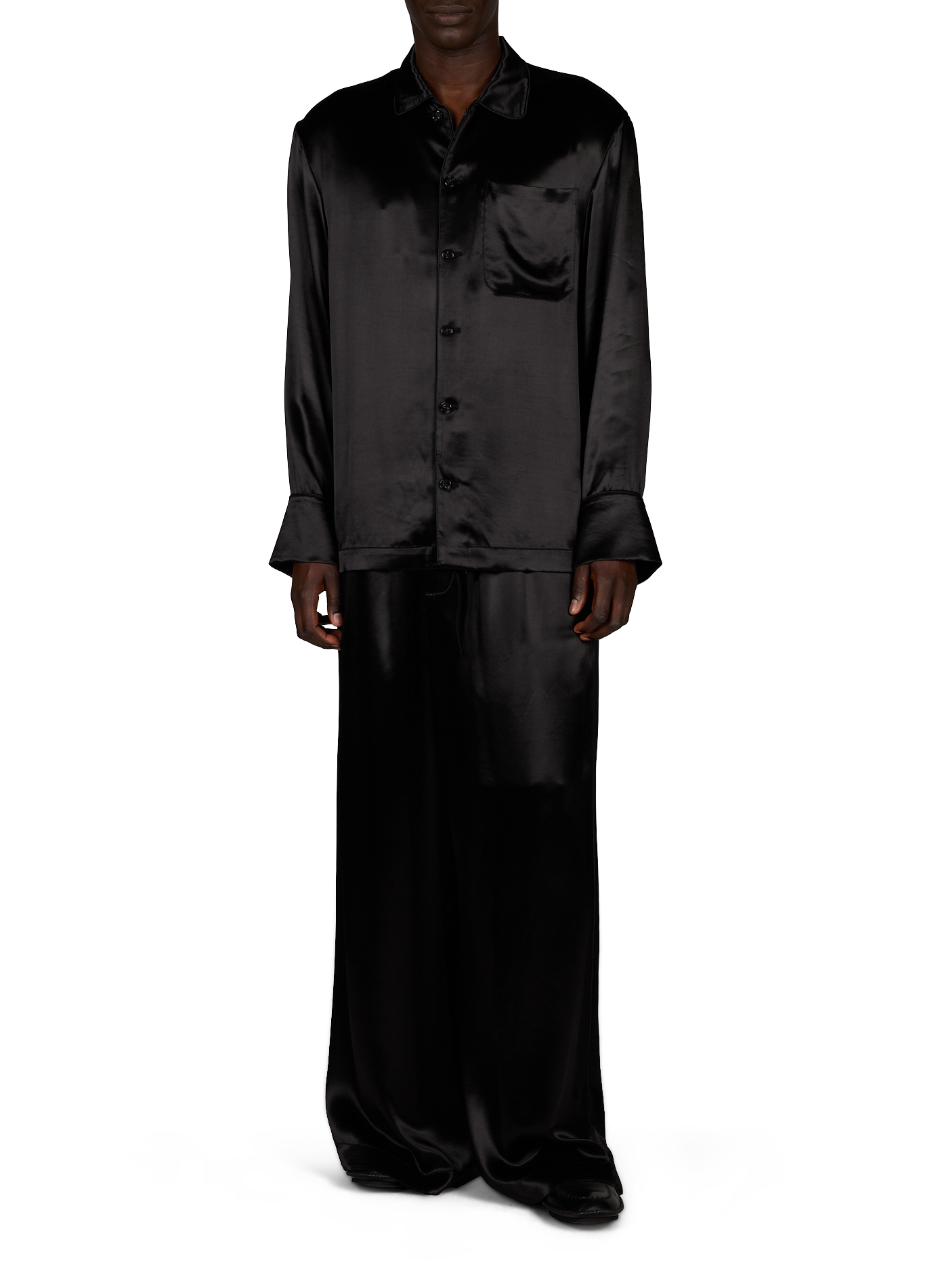 Albertus satin pants with elastic waistband ANN DEMEULEMEESTER Black