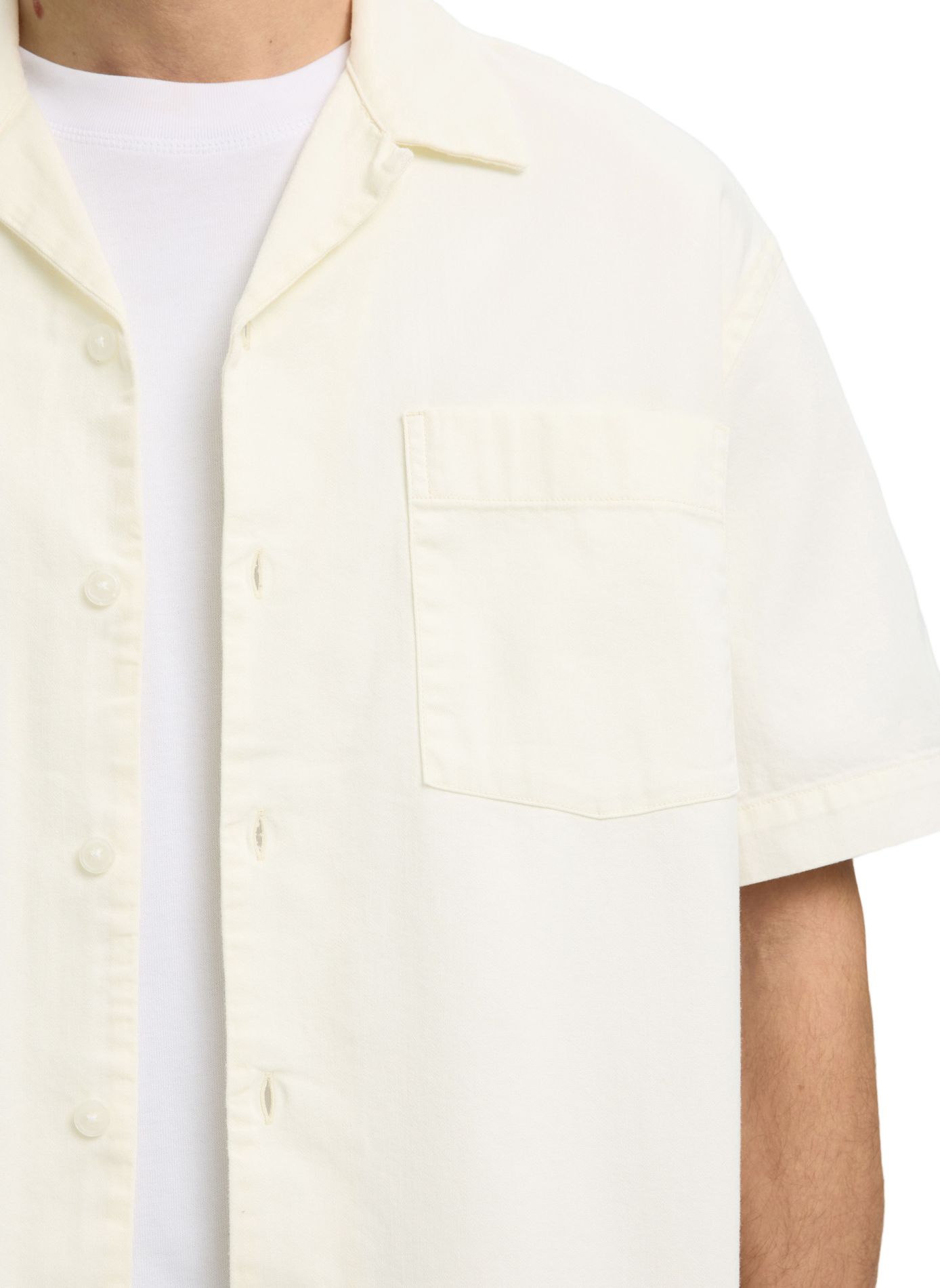 Short-sleeved Cuban collar shirt in cotton SELECTED Beige