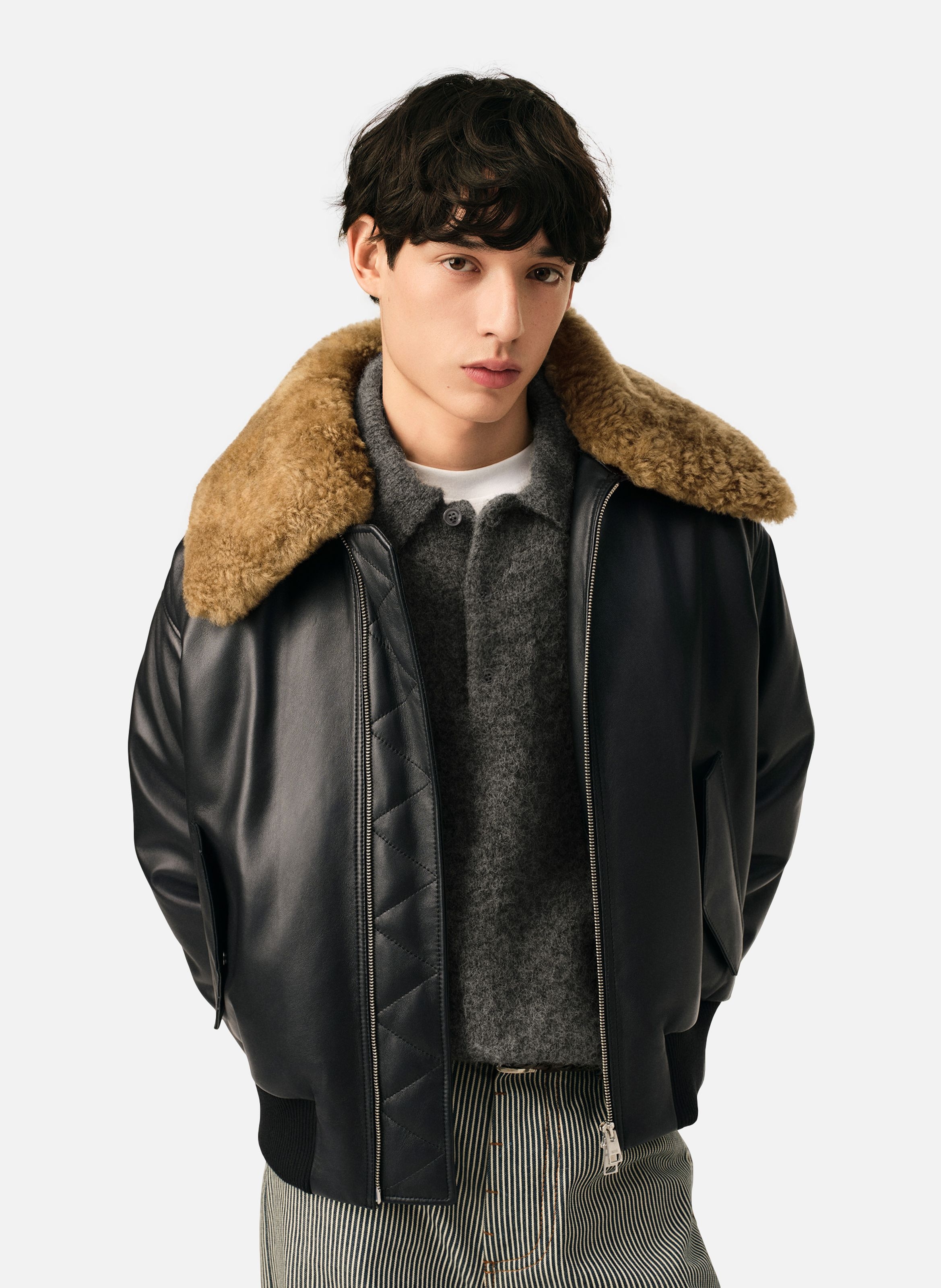 Blouson rembourré unisexe en cuir d'agneau AMI PARIS Noir