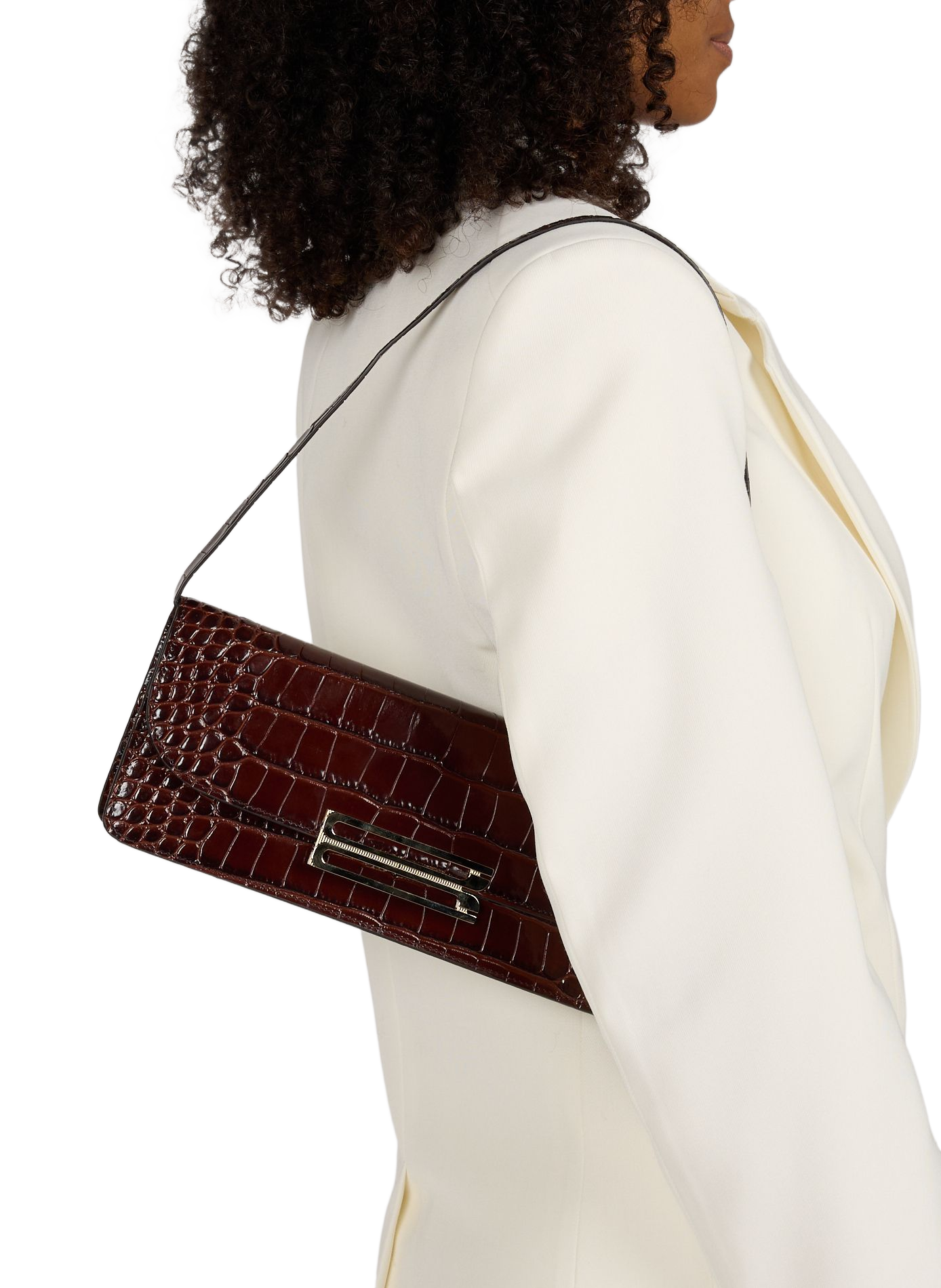 Krokodil-Clutch "Dorian East-West" aus Kalbsleder mit Krokodileffekt VICTORIA BECKHAM Braun