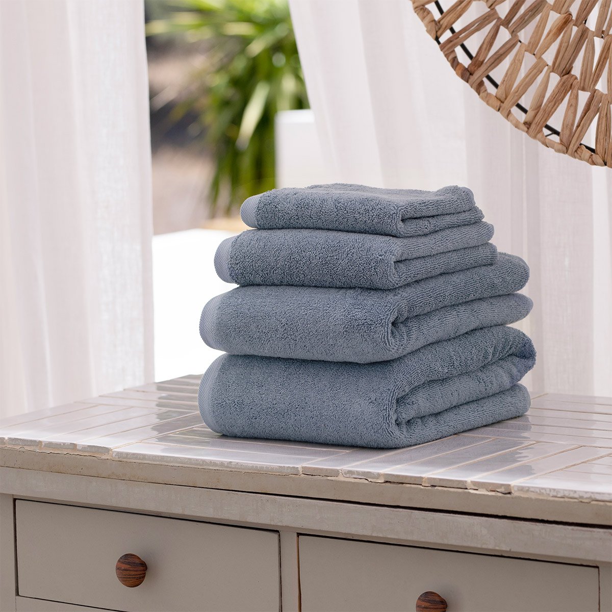 Serviette de toilette  en coton, ma douce DESFORGES Bleu