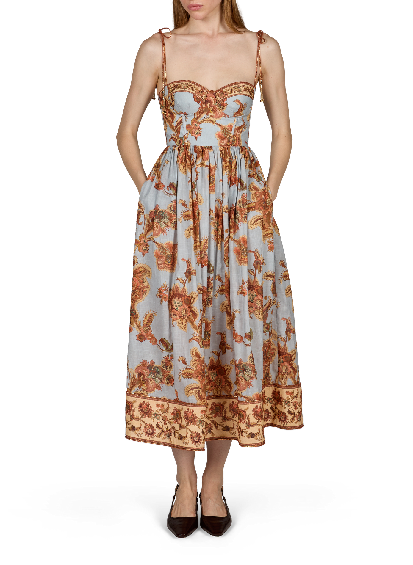 Bedrucktes Blumenkleid mit Korsett aus Baumwolle ZIMMERMANN Orange
