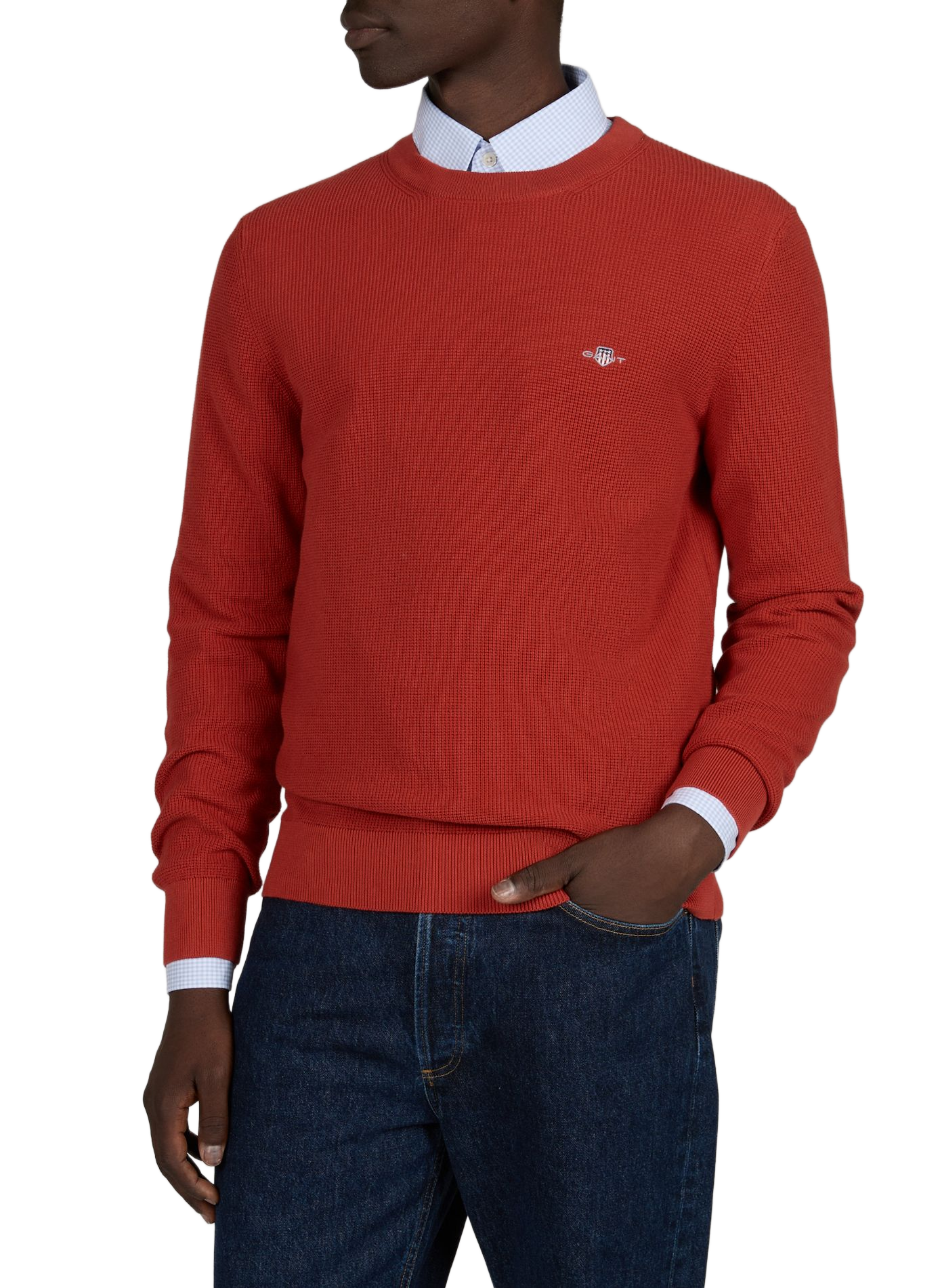 Straight-cut round neck cotton top with embroidery GANT Orange