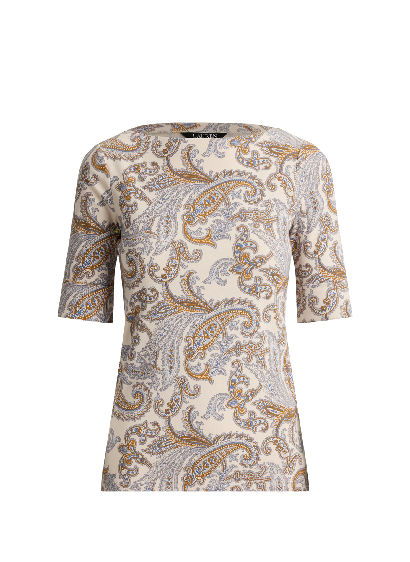 Printed boat neck t-shirt in blended cotton LAUREN White