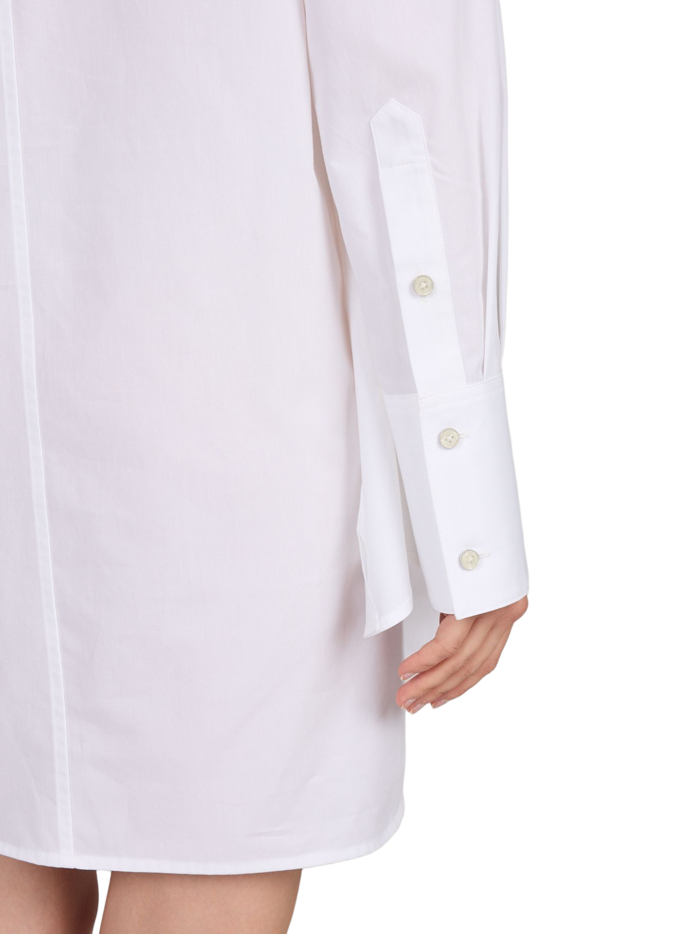 Vestido camisero asimétrico de mangas largas en algodón. HELMUT LANG Blanco