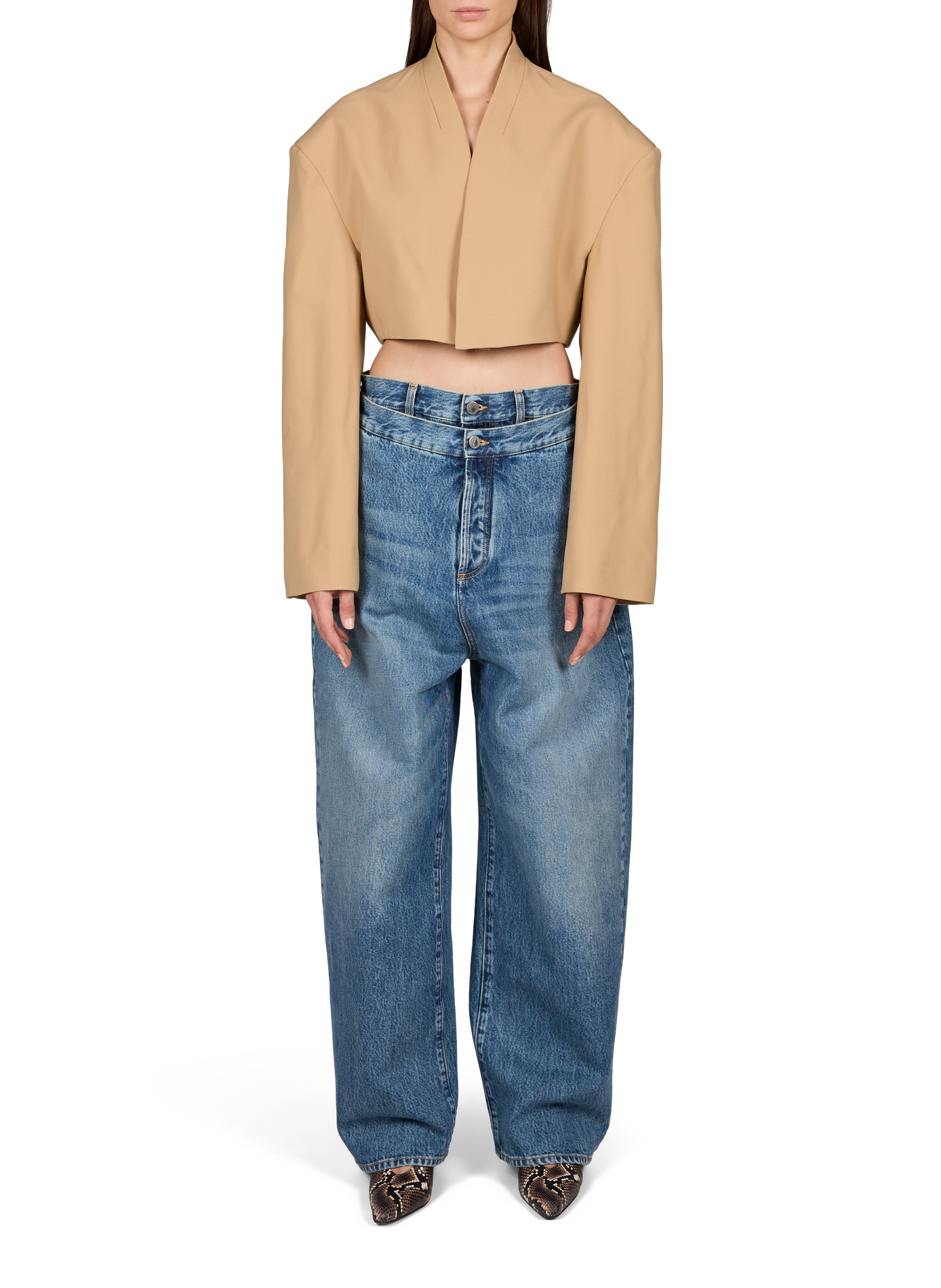Collarless wool blend jacket A.W.A.K.E. MODE Beige