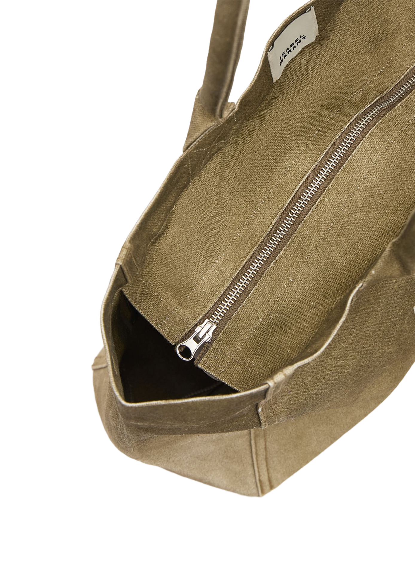 Einkaufstasche aus Baumwolle mit Reißverschluss und Logo ISABEL MARANT Khaki