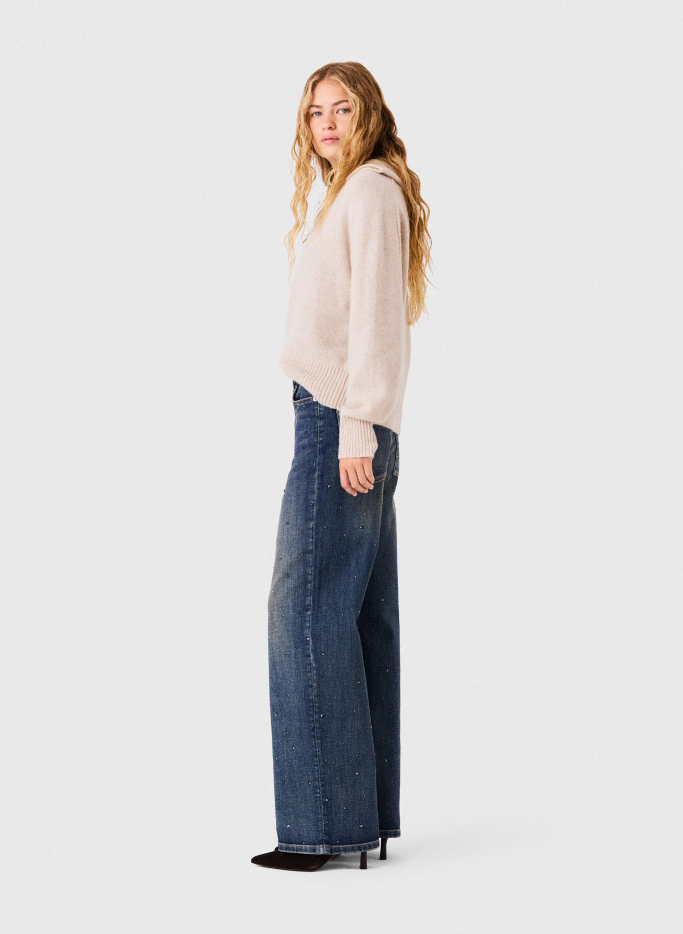 Jean large taille haute en coton mélangé MAJE Bleu
