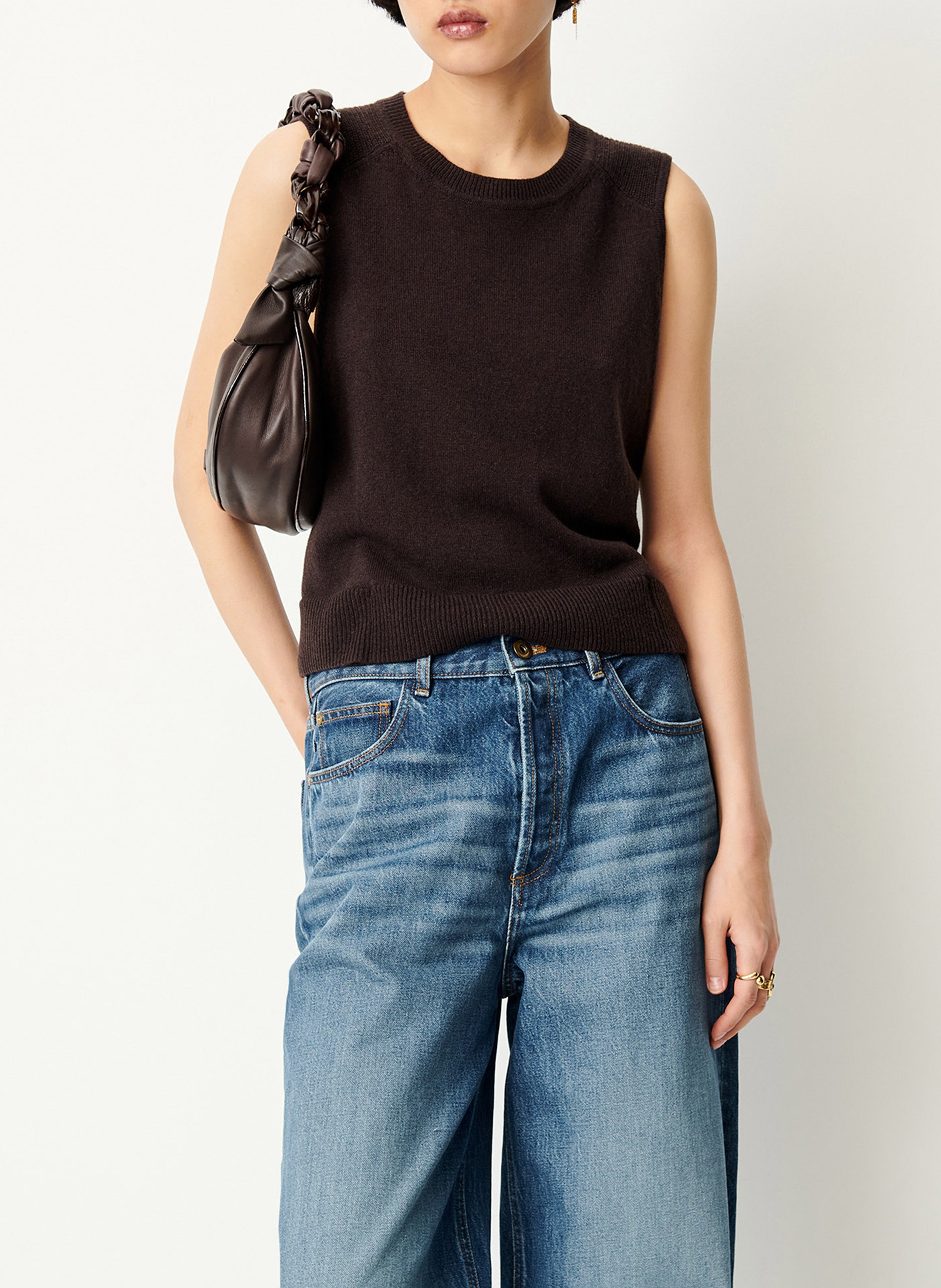 Top droit en laine ynoten SESSUN Marron