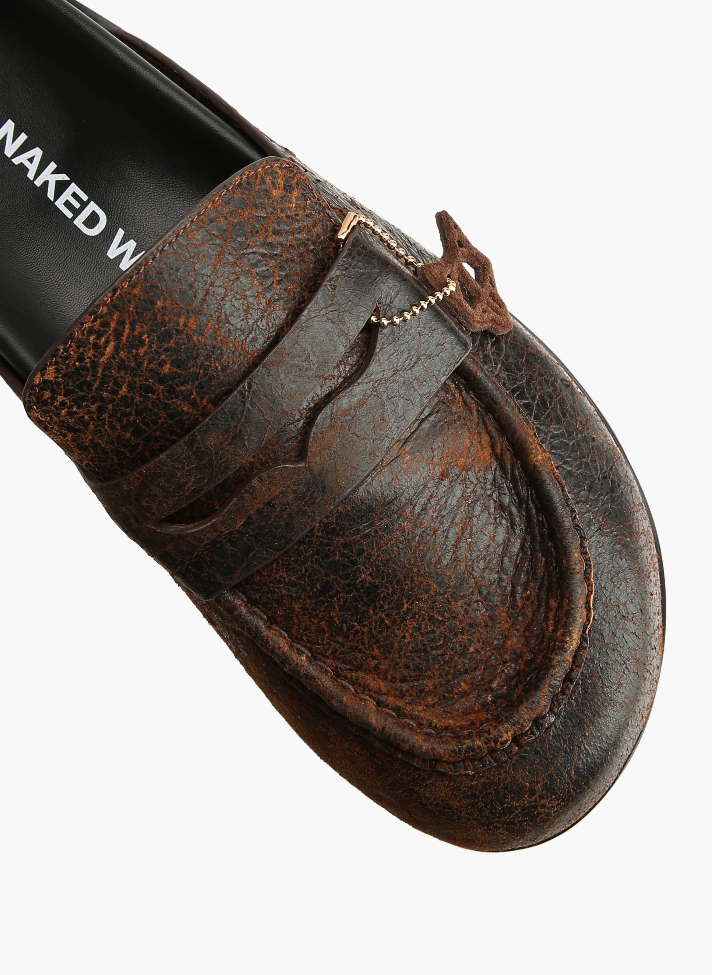 Mules cord en cuir vieilli NAKED WOLFE Marron