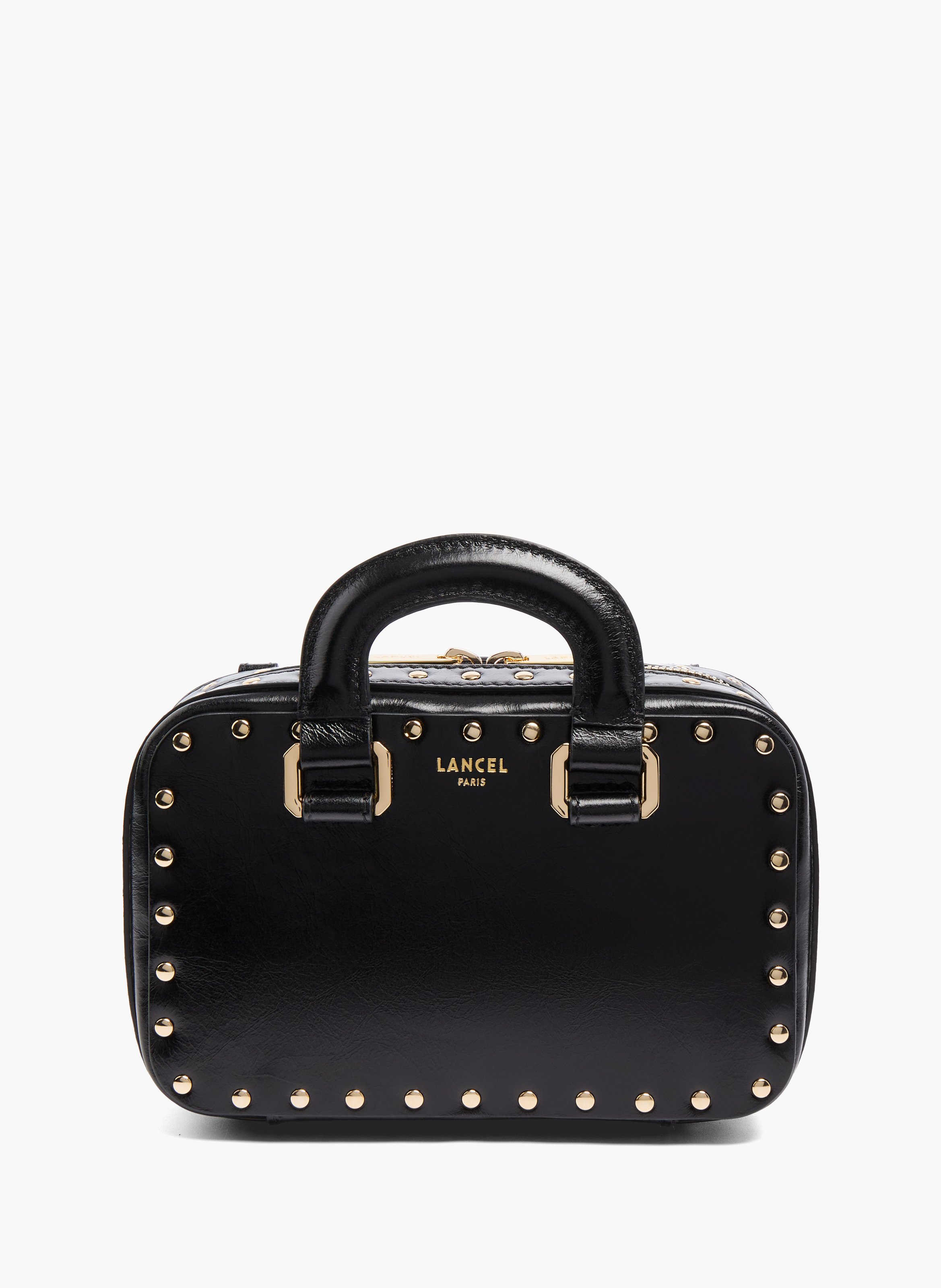 Petit sac vanity, cuir de vachette vintage avec clous. LANCEL Noir