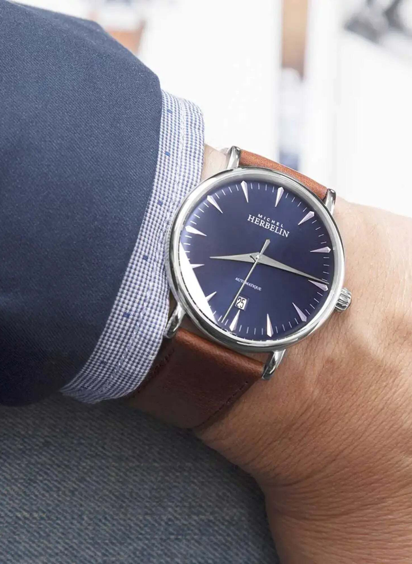 Automatikuhr mit Lederarmband HERBELIN Blau