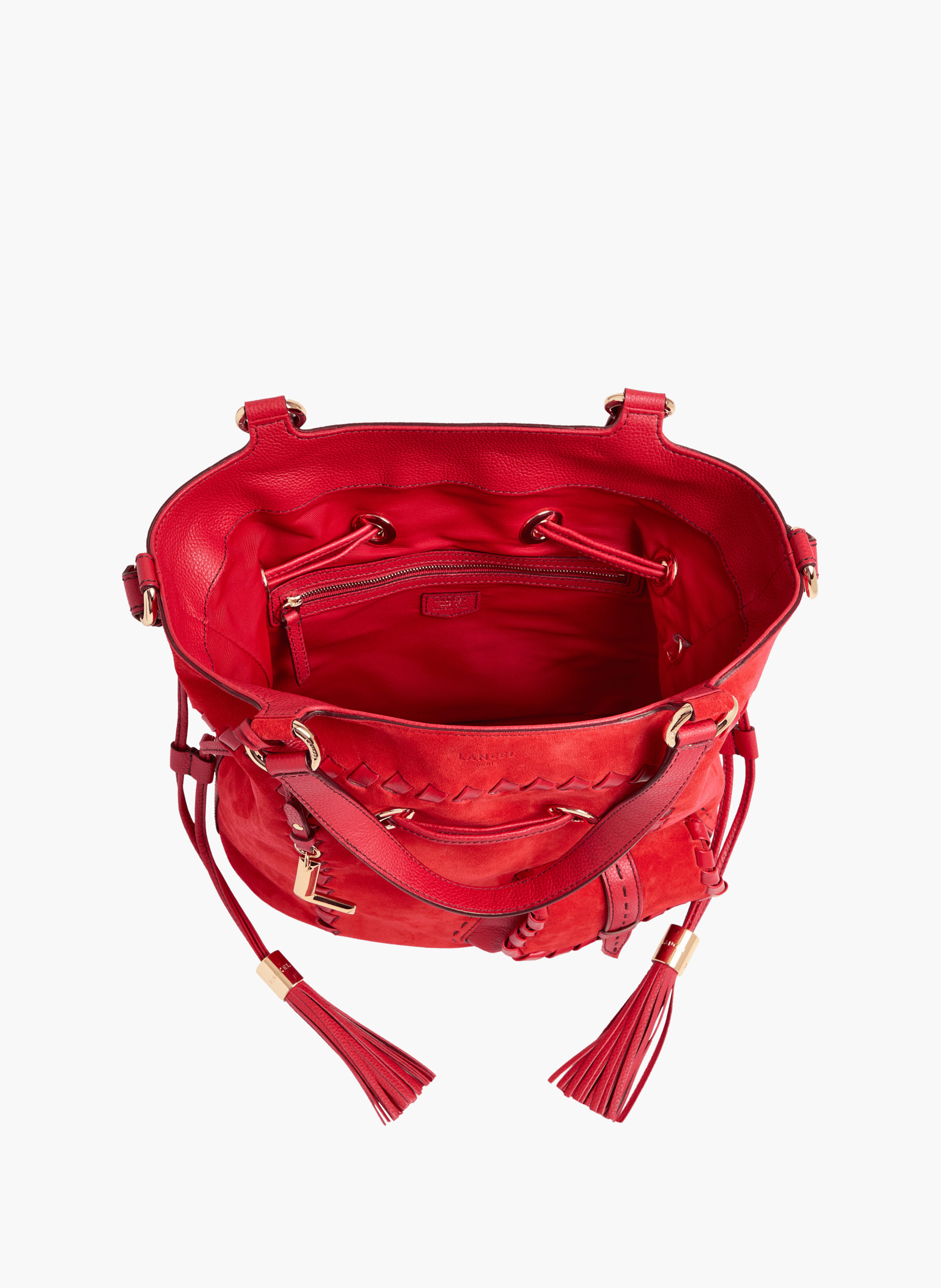 Sac seau premier flirt de lancel en animation 150y whipstitched : cuirs de vachette suede & graine LANCEL Rouge