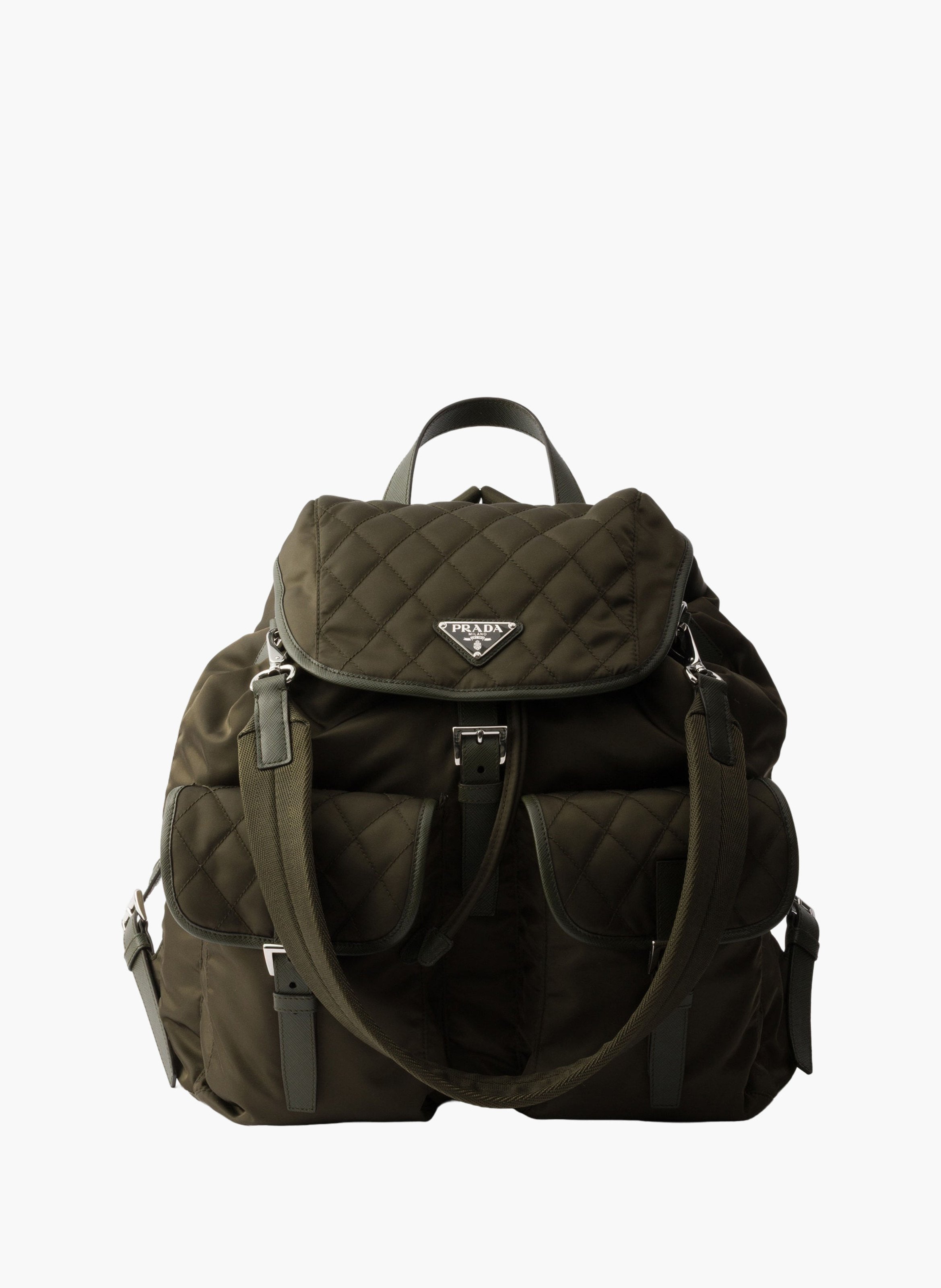 Sac à dos en re-nylon et cuir PRADA Vert