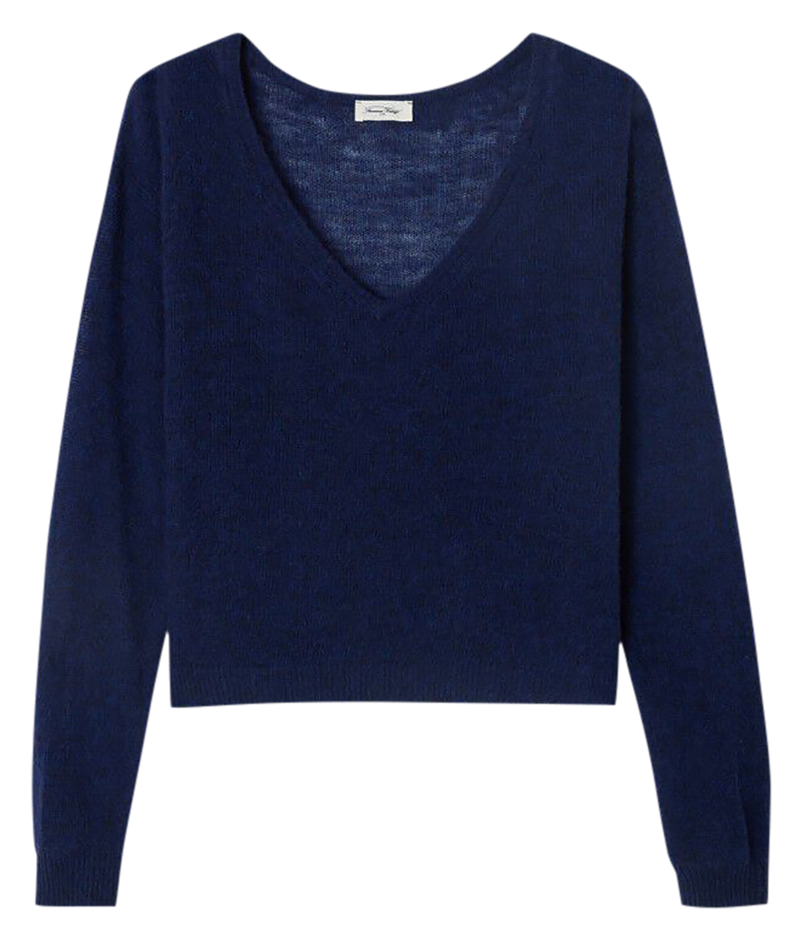 Pull court col v en laine mélangé dumy AMERICAN VINTAGE Bleu