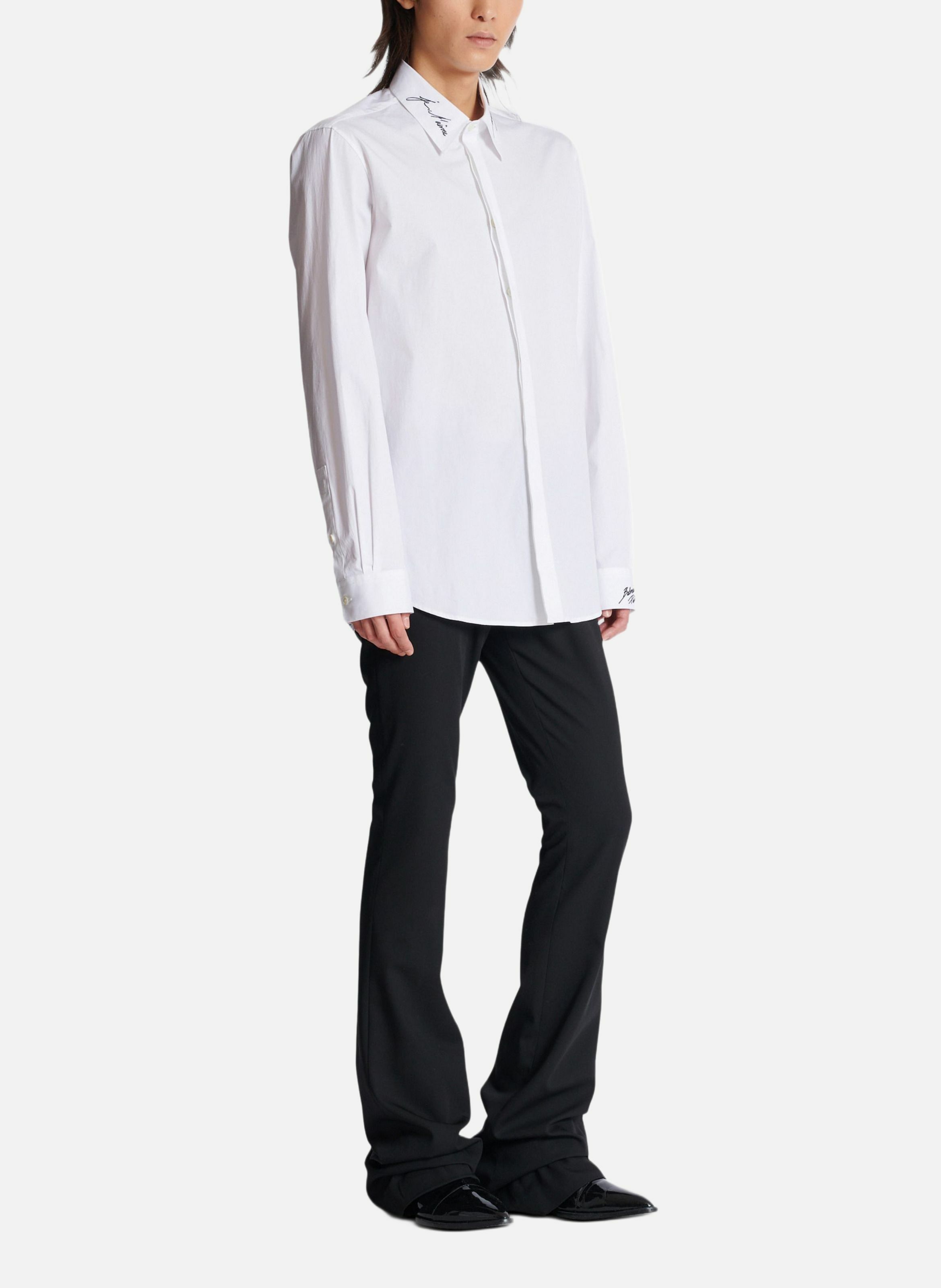 Chemise en popeline à col brodé BALMAIN Blanc