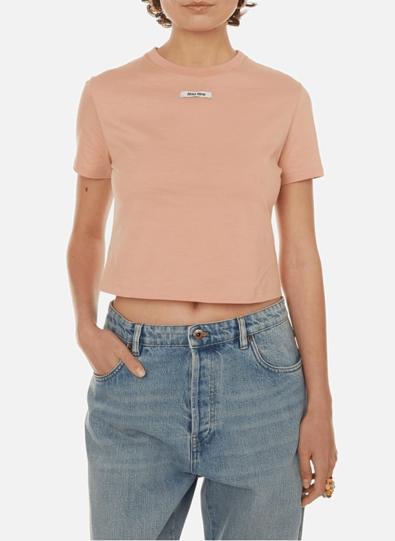 Cropped cotton T-shirt Pink by MIU MIU MIU MIU Cropped cotton T-shirt Pink