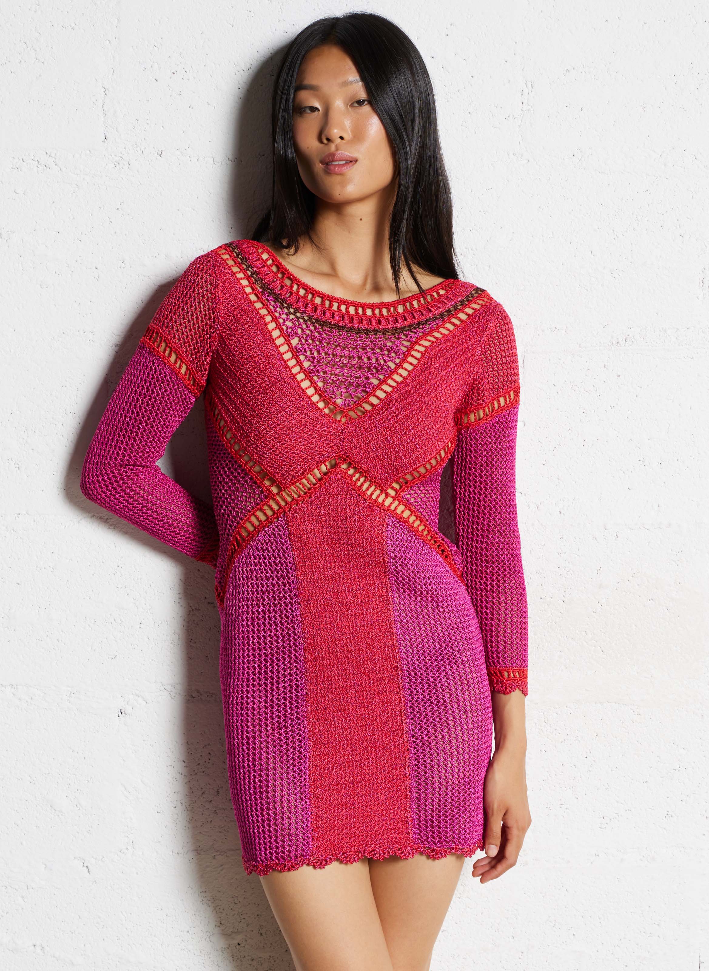 BA&SH Robe courte col rond en crochet araiba Multicolore