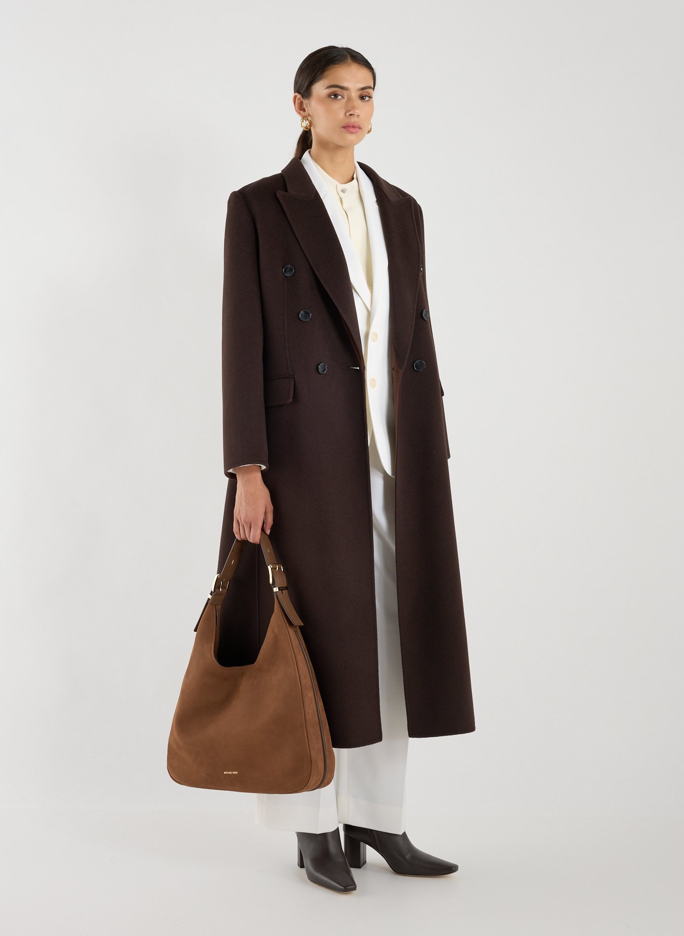 Manteau long en laine et cachemire VICTORIA BECKHAM Marron