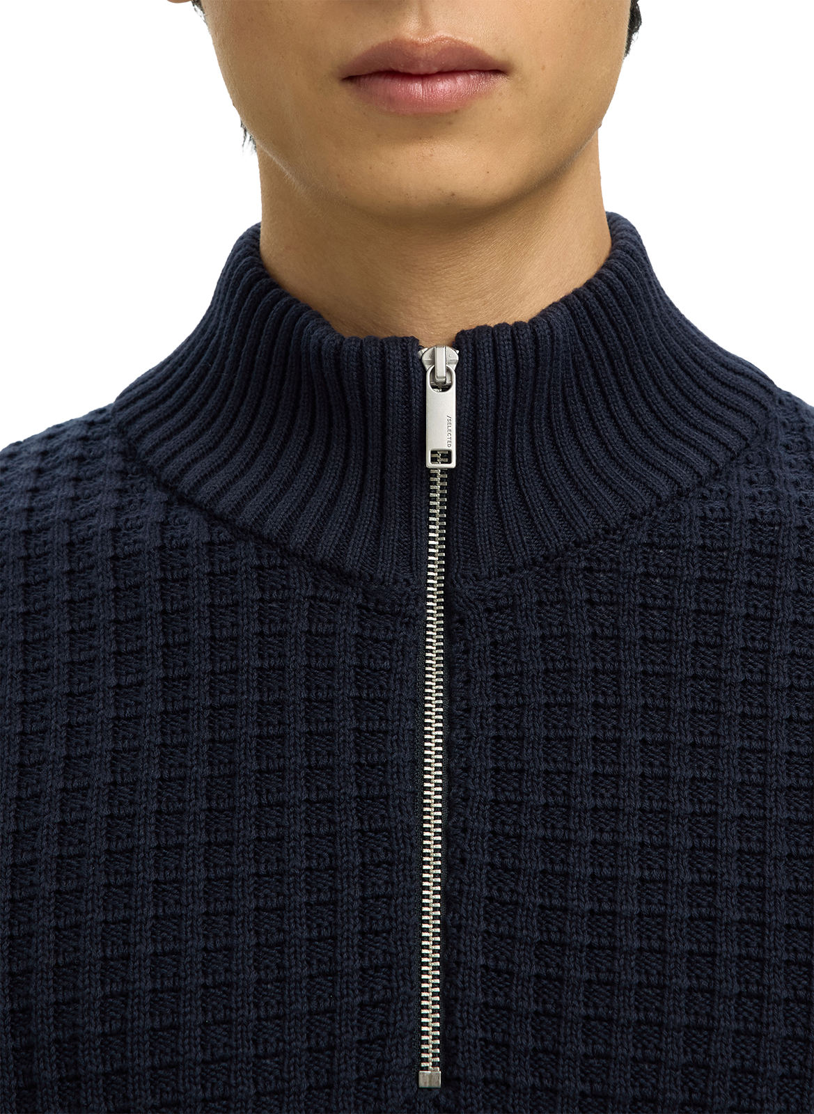 Pull col montant zippé en coton SELECTED Marron