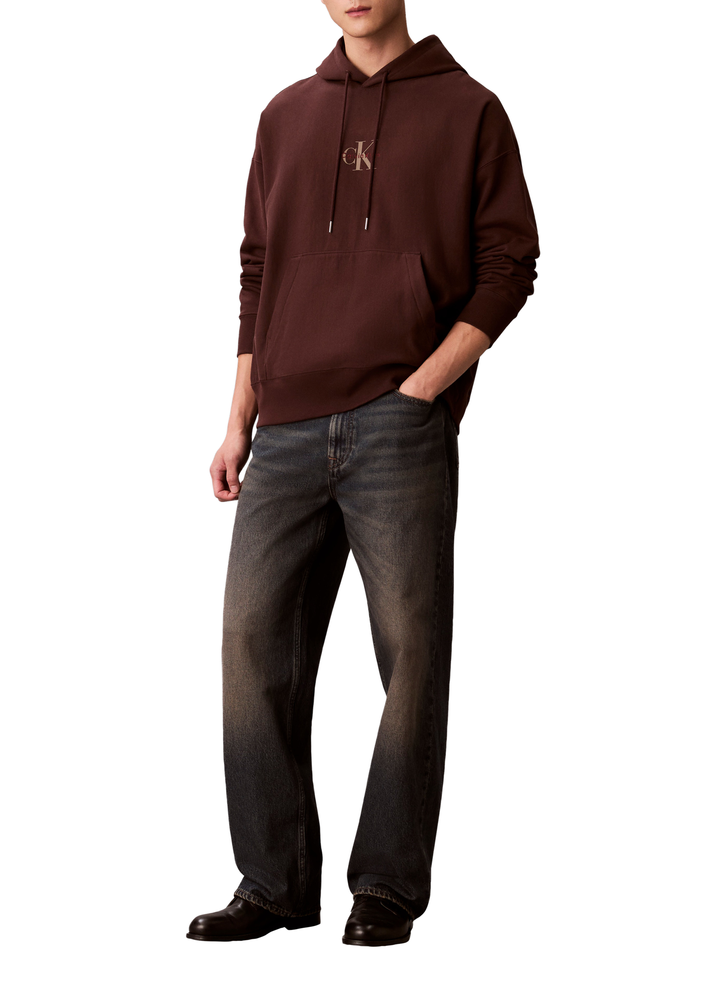 Sweatshirt à capuche en coton mélangé CALVIN KLEIN Marron