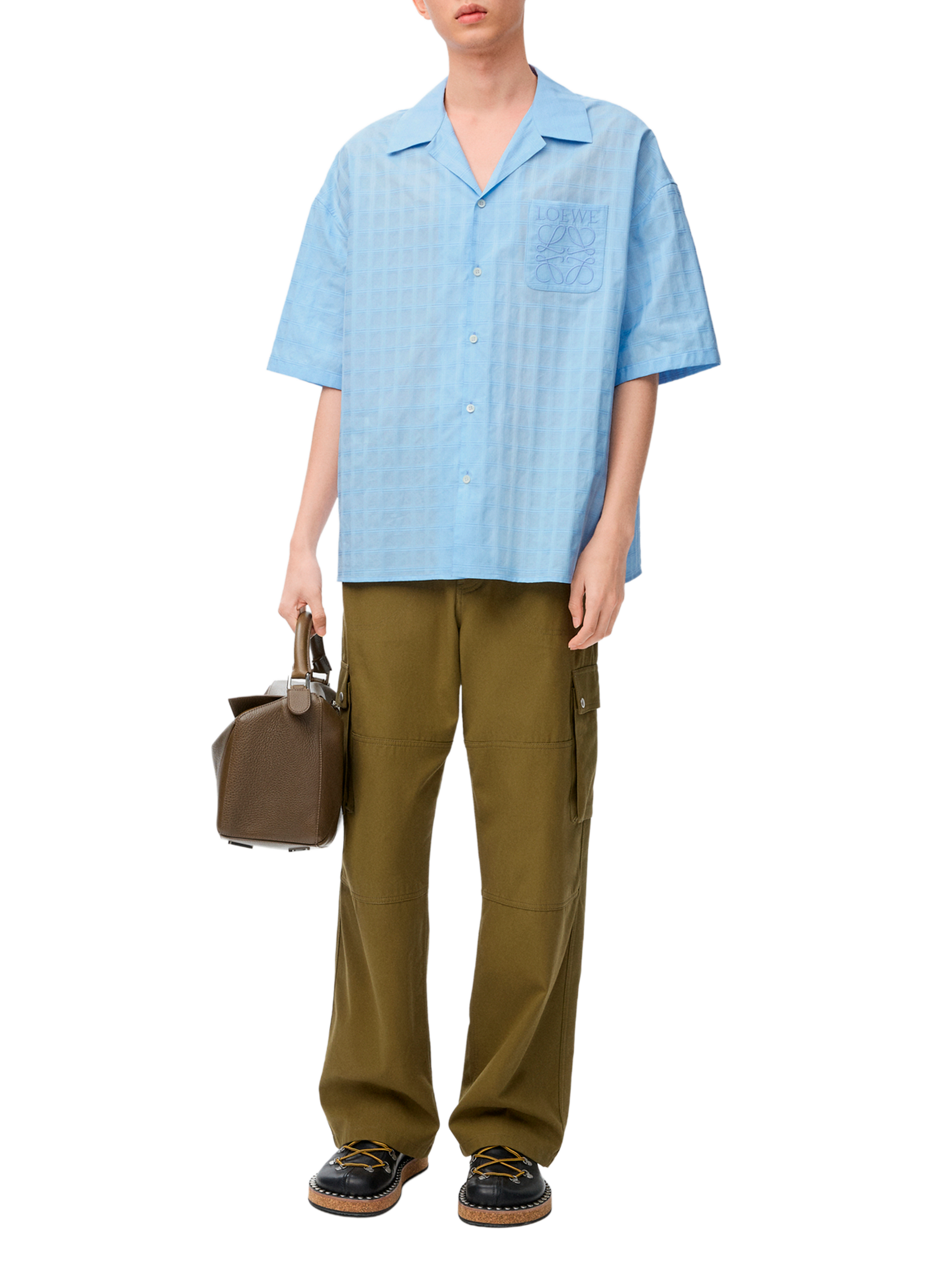 Short-sleeved jacquard cotton shirt LOEWE Blue