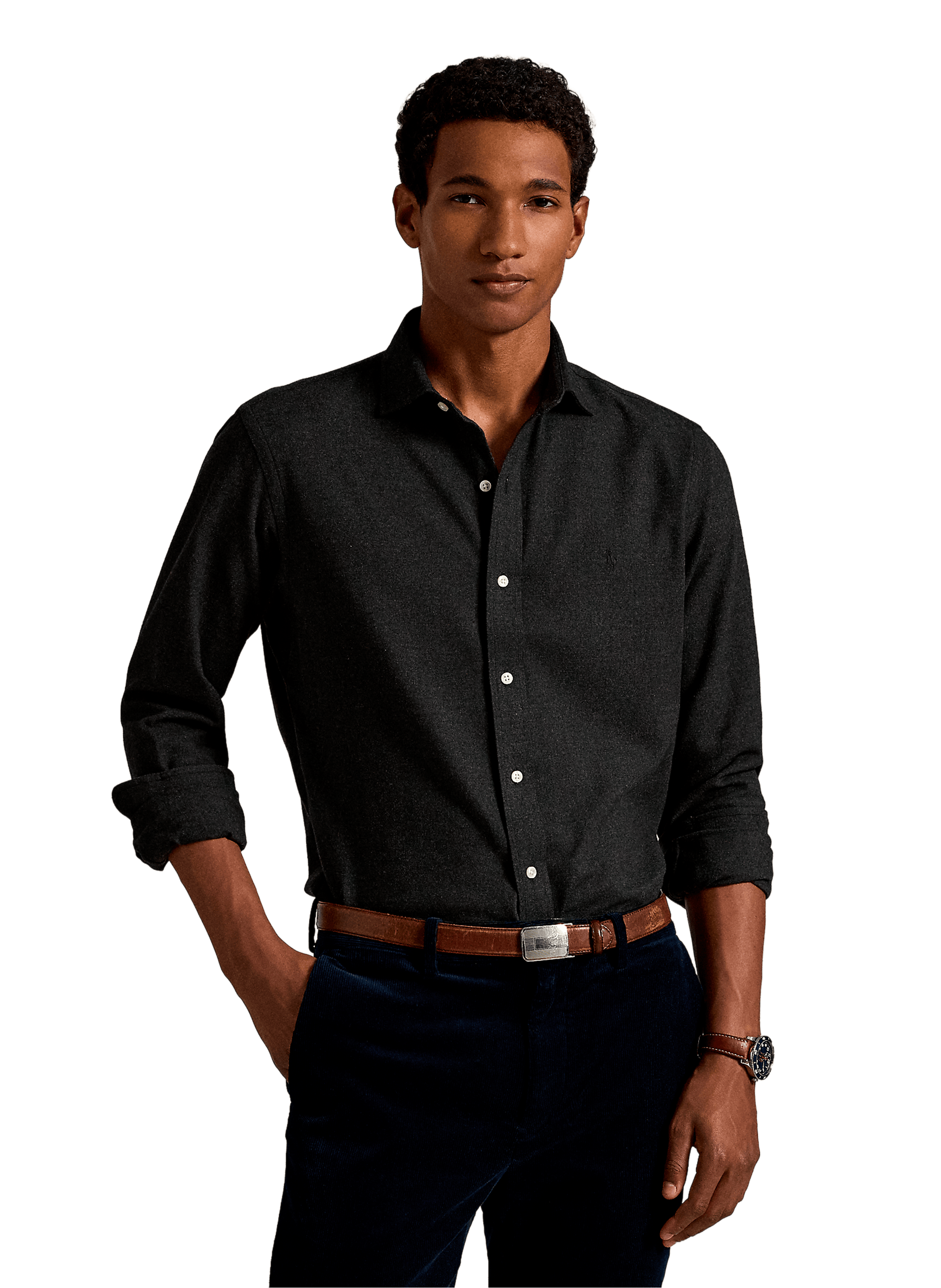 POLO RALPH LAUREN Shirt with classic collar in blended cotton Grey